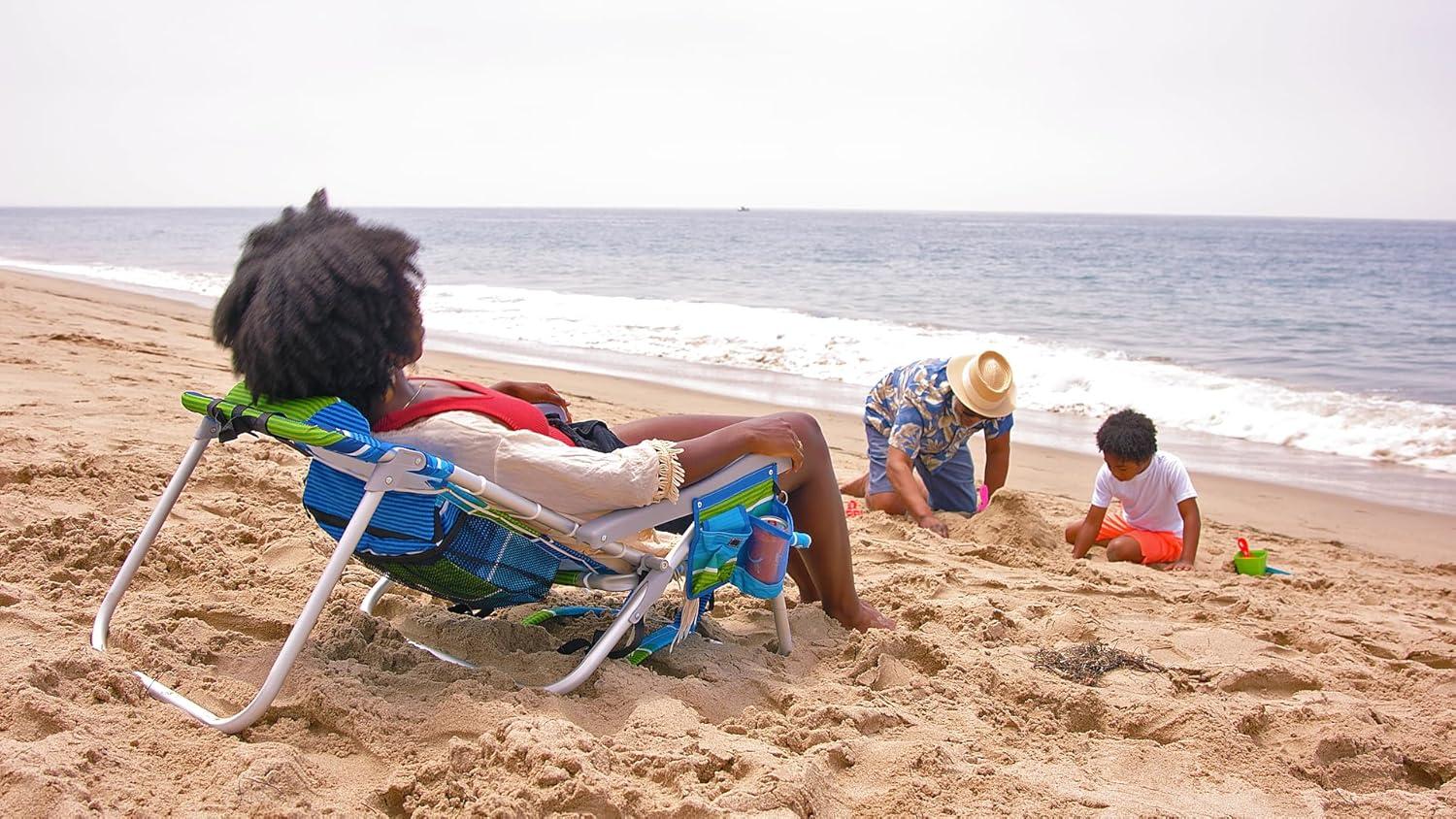 Homevative Cooler+ Folding Backpack Beach Chair with 5 Positions, Towel bar, XL Cooler Pouch, Storage Net, Cup and Phone