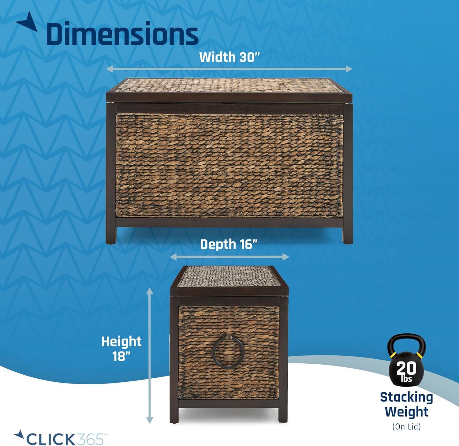 ClickDecor Wilson Storage Trunk Rustic Wicker Black: Farmhouse Style, No Assembly, Anti-Tip Hardware, 18x30x16"