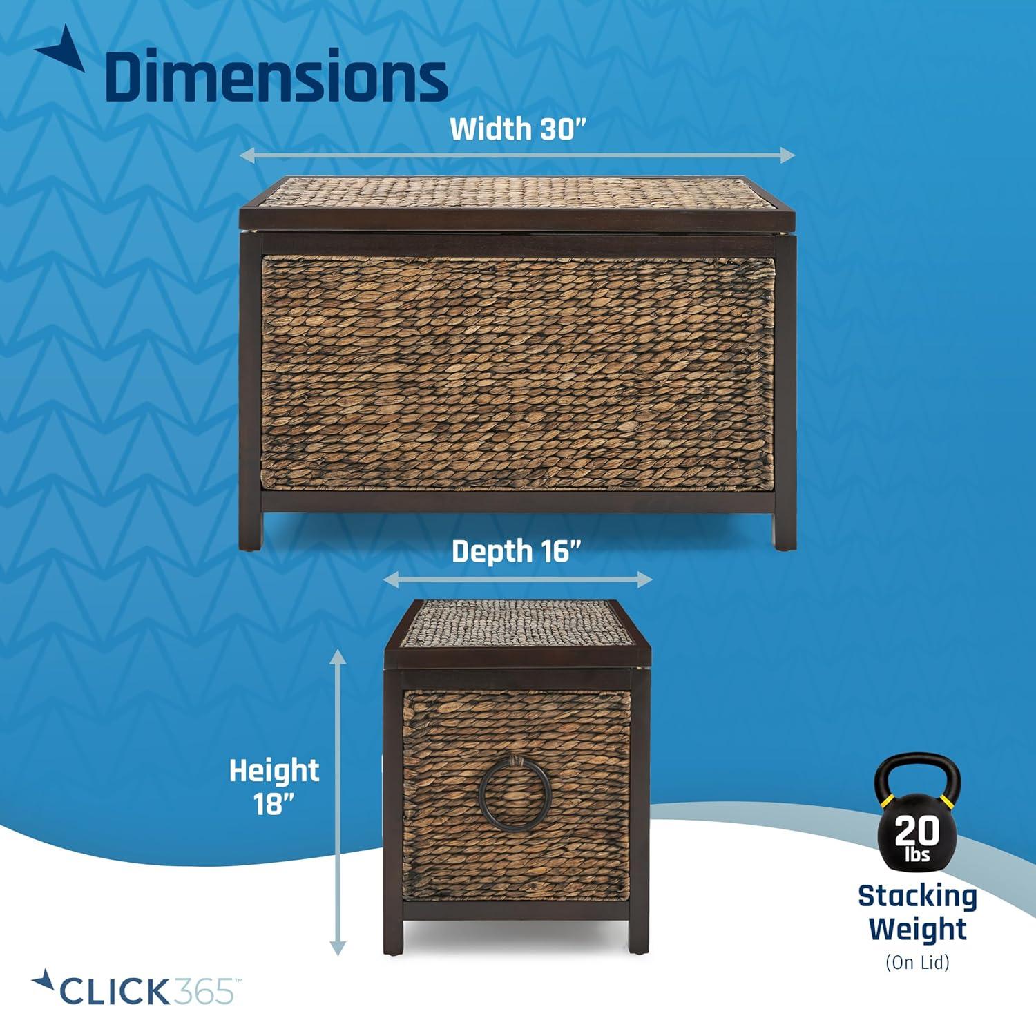 ClickDecor Wilson Storage Trunk Rustic Wicker Black: Farmhouse Style, No Assembly, Anti-Tip Hardware, 18x30x16"