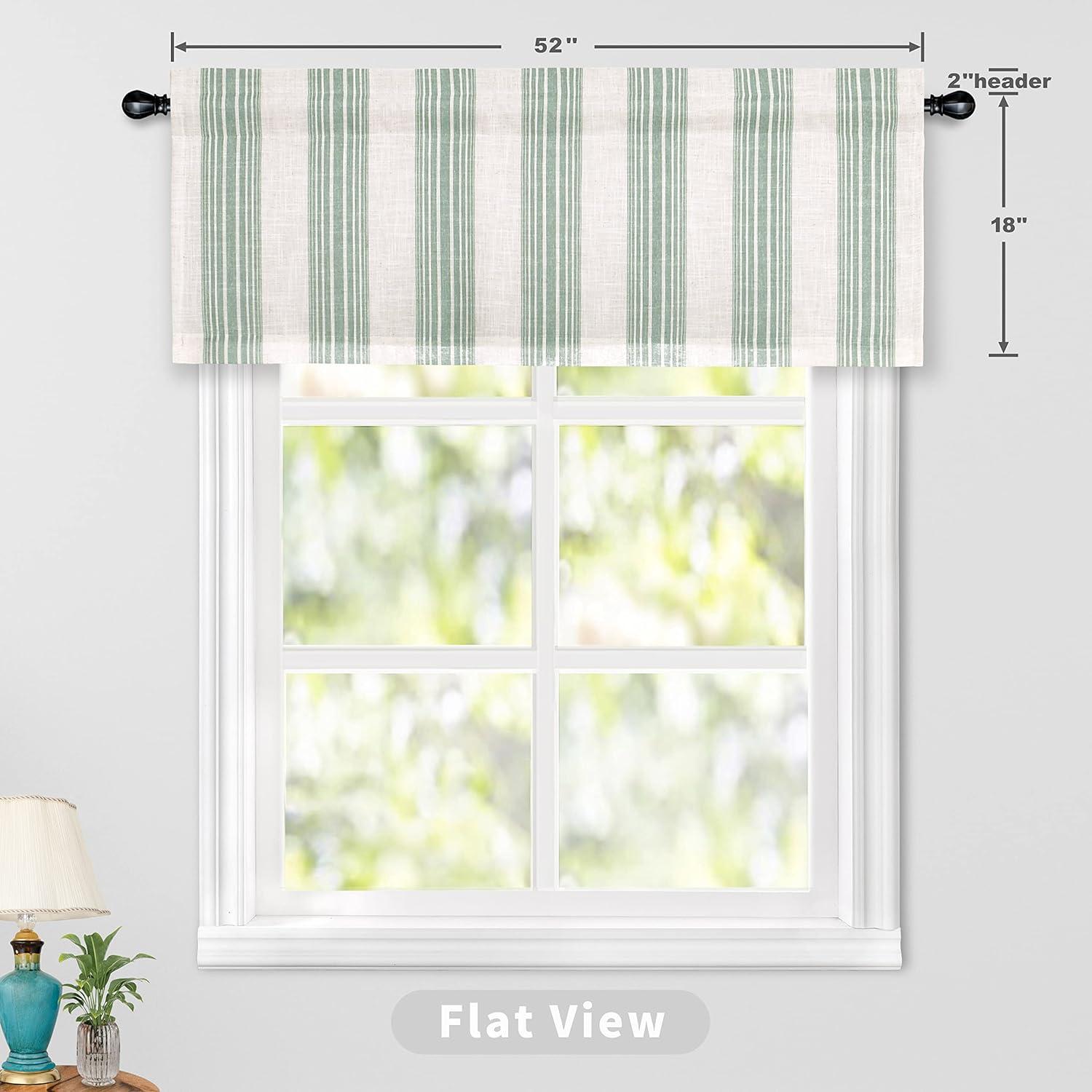 DriftAway  Chris Vertical Striped Pattern Linen Textured Blackout Window Curtain Valance Green 52" width x 18 " length