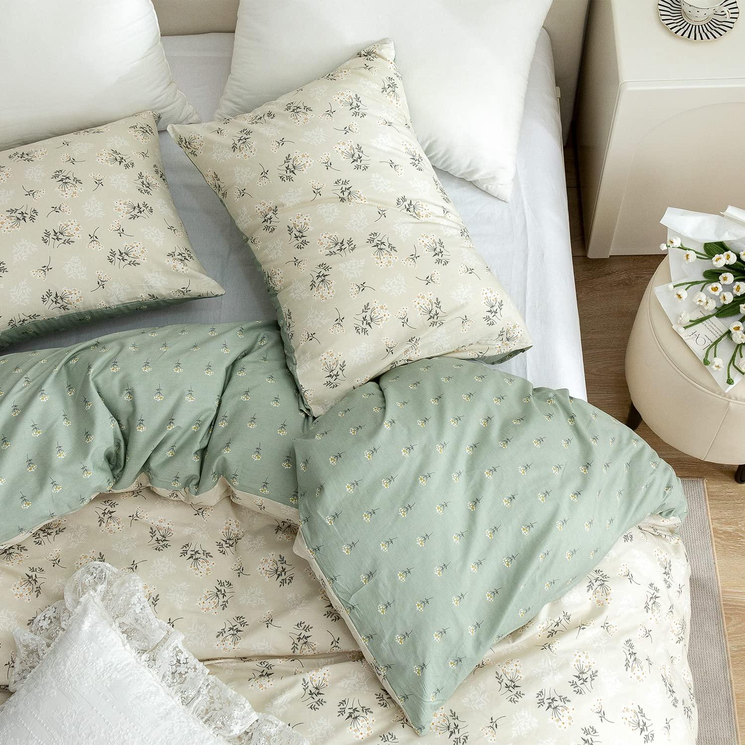 Floral Comforter Set King 3 Pieces Soft Chic Garden Style Green Floral Print Lightweight Botanical Flower Comforter Set for All Seasons 1 Comforter and 2 Pillowcases