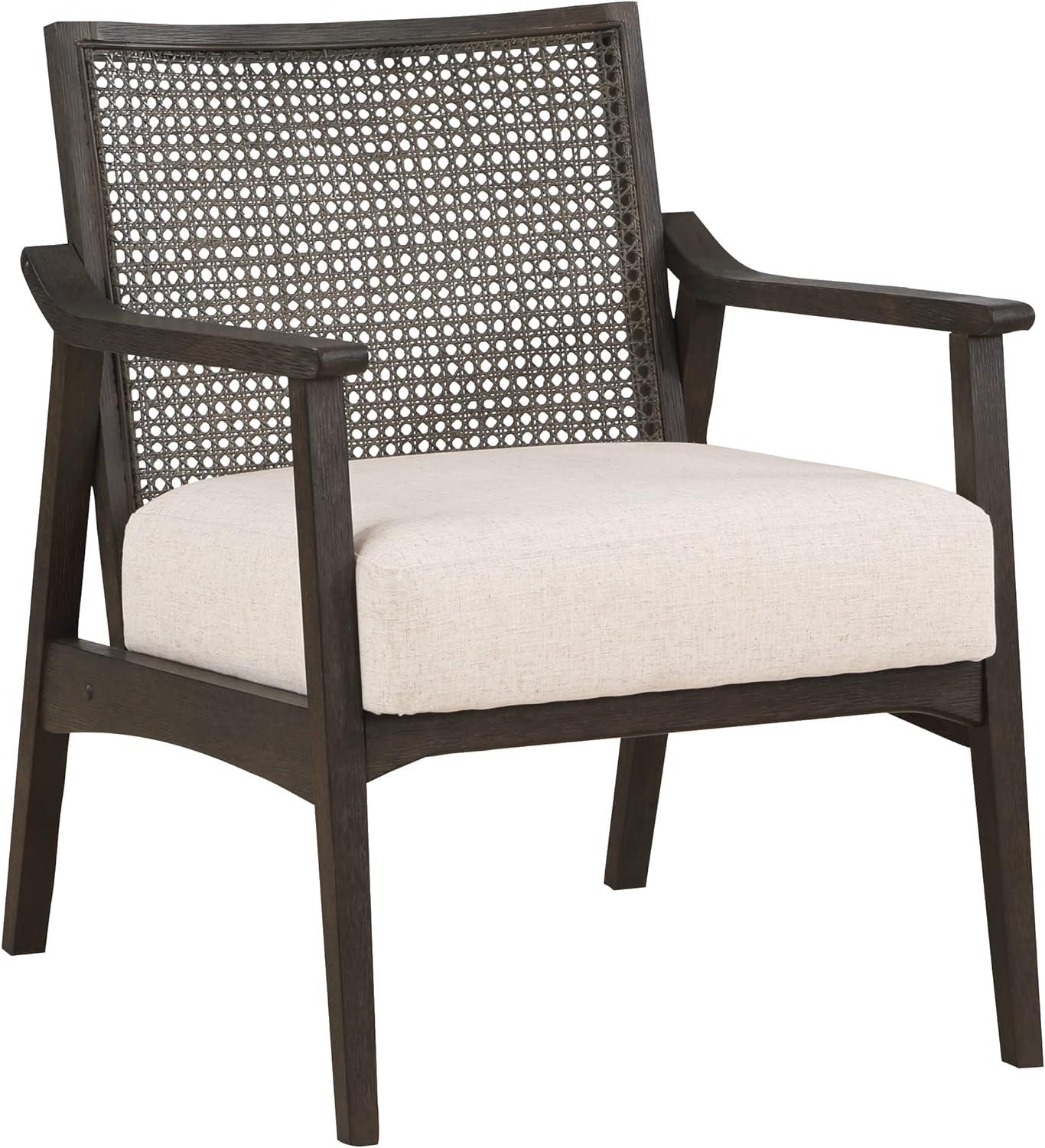 Lantana Rustic Gray Solid Wood and Linen Accent Chair with Cane Back