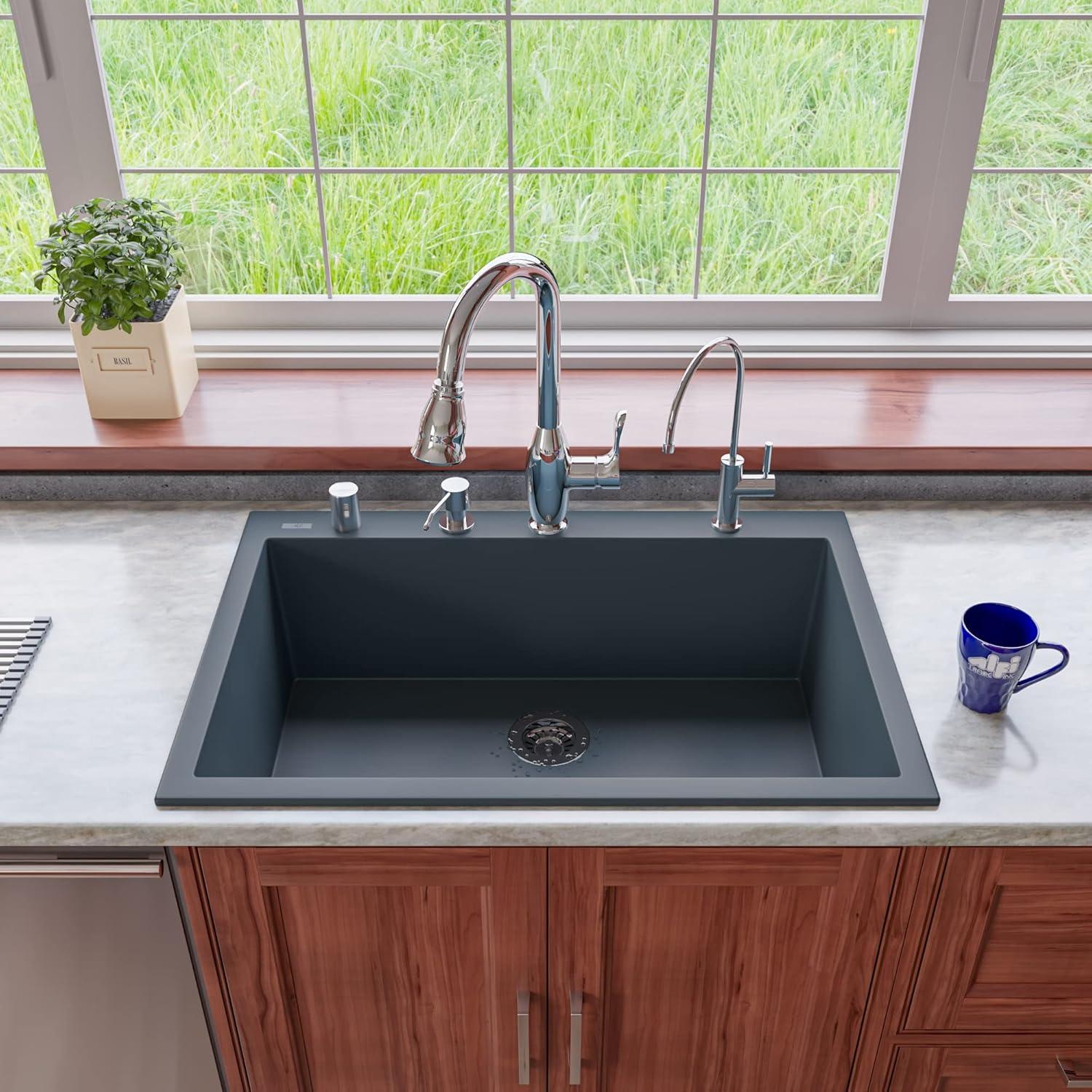 33'' L Drop-In Single Bowl Granite Kitchen Sink