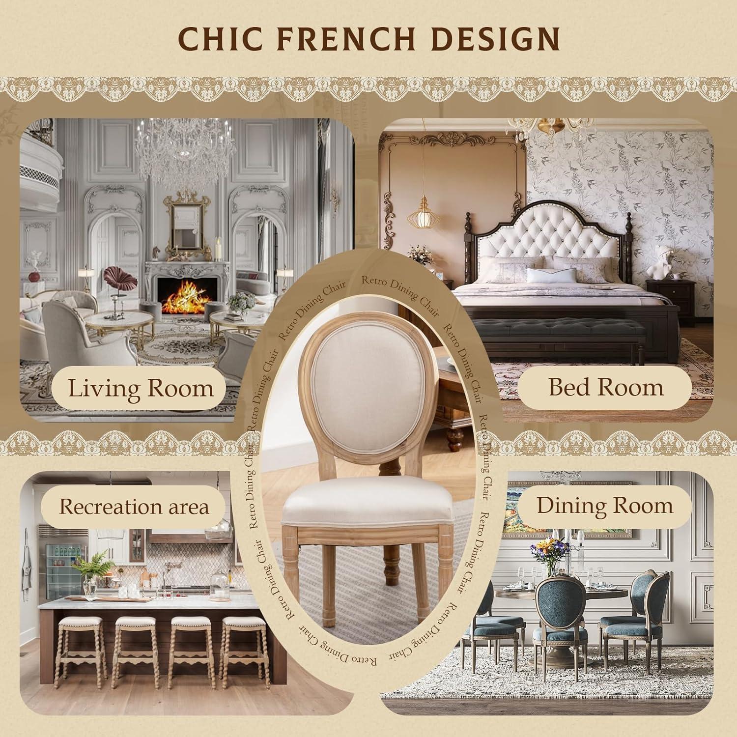 SoarFlash French Dining Chairs Set of 6, Vantage Dining Chair with Round Back, Farmhouse Country Dining Chair for Kitchen,Bedroom,Beige