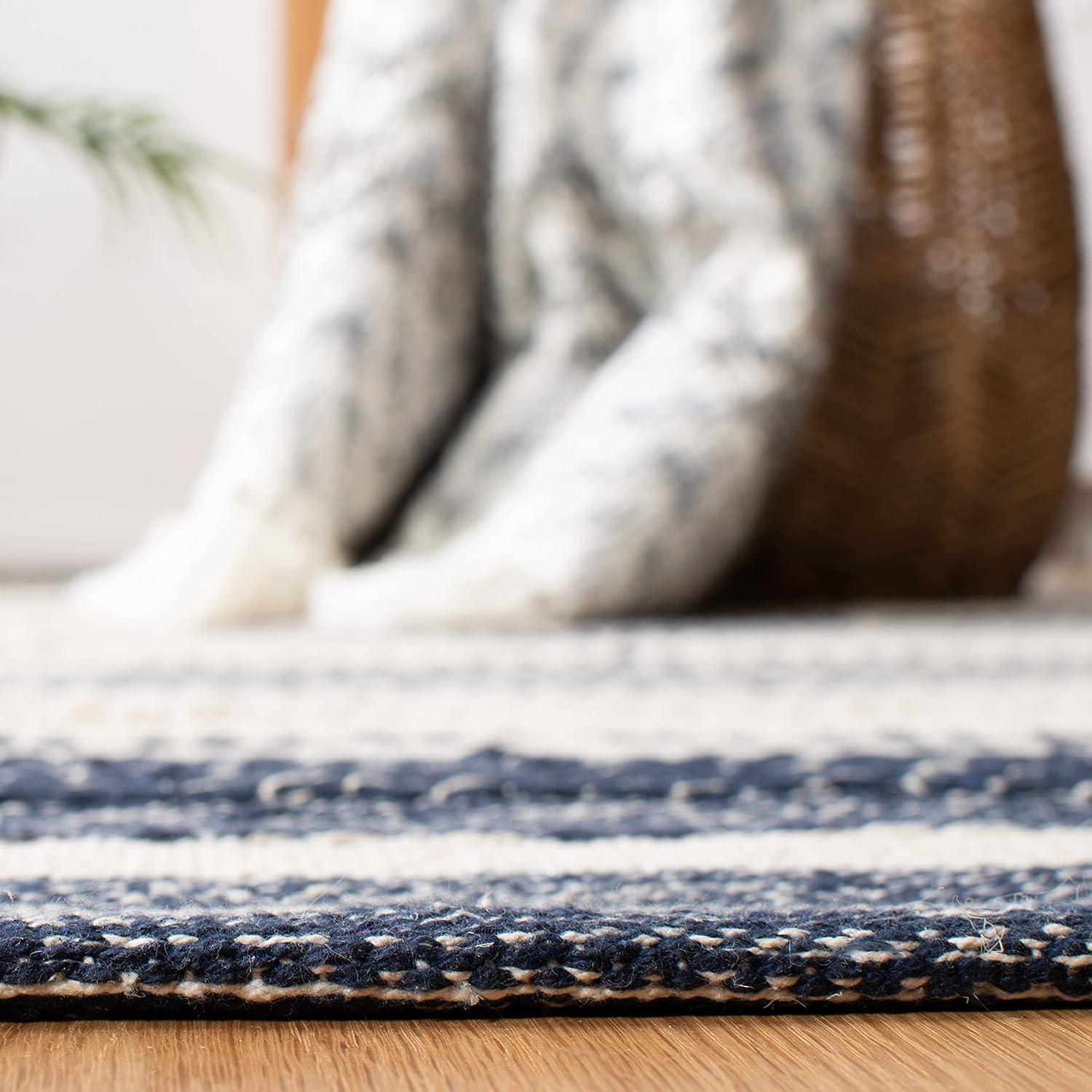 Striped Kilim STK502 Hand Woven Area Rug - Ivory/Navy - 7'x7' - Safavieh.