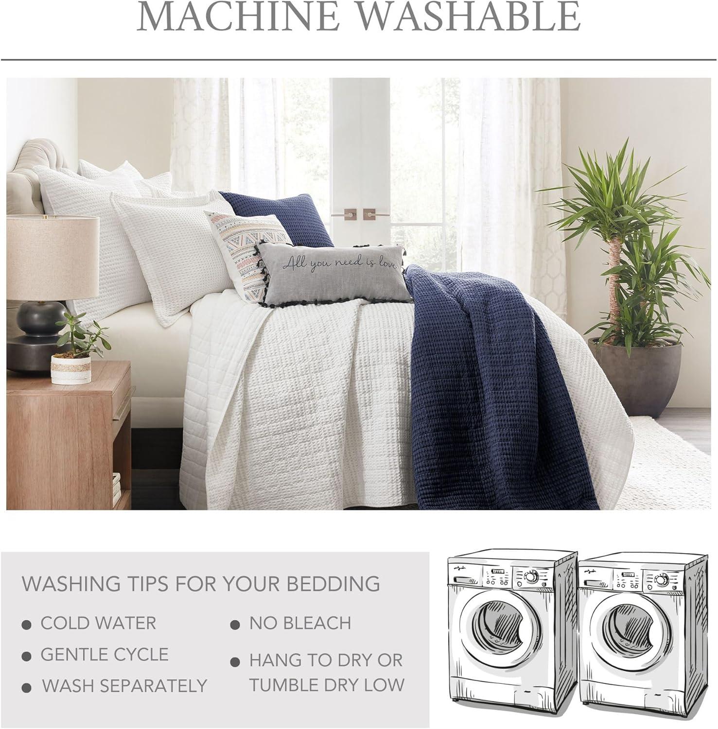 Mills Waffle Charcoal Quilt Set - One Full/Queen Quilt and Two Standard Shams - Levtex Home