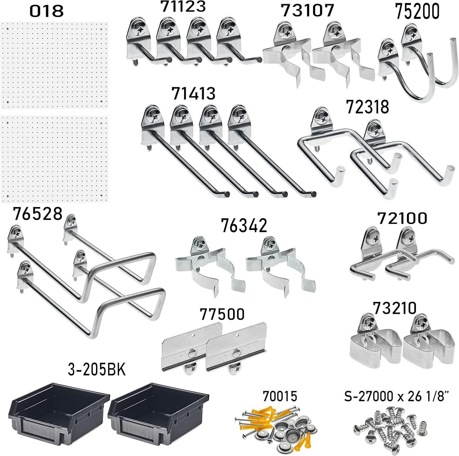 White Polypropylene Pegboard Kit with Assorted Hooks