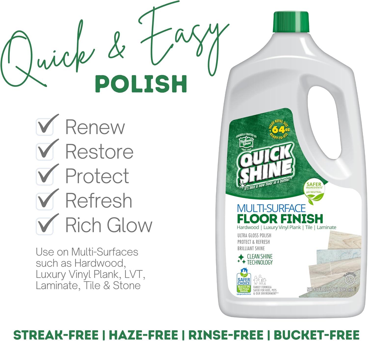 Quick Shine Multi-Surface Floor Finish & Polish, PFAS-Free Formula, 64 fl oz