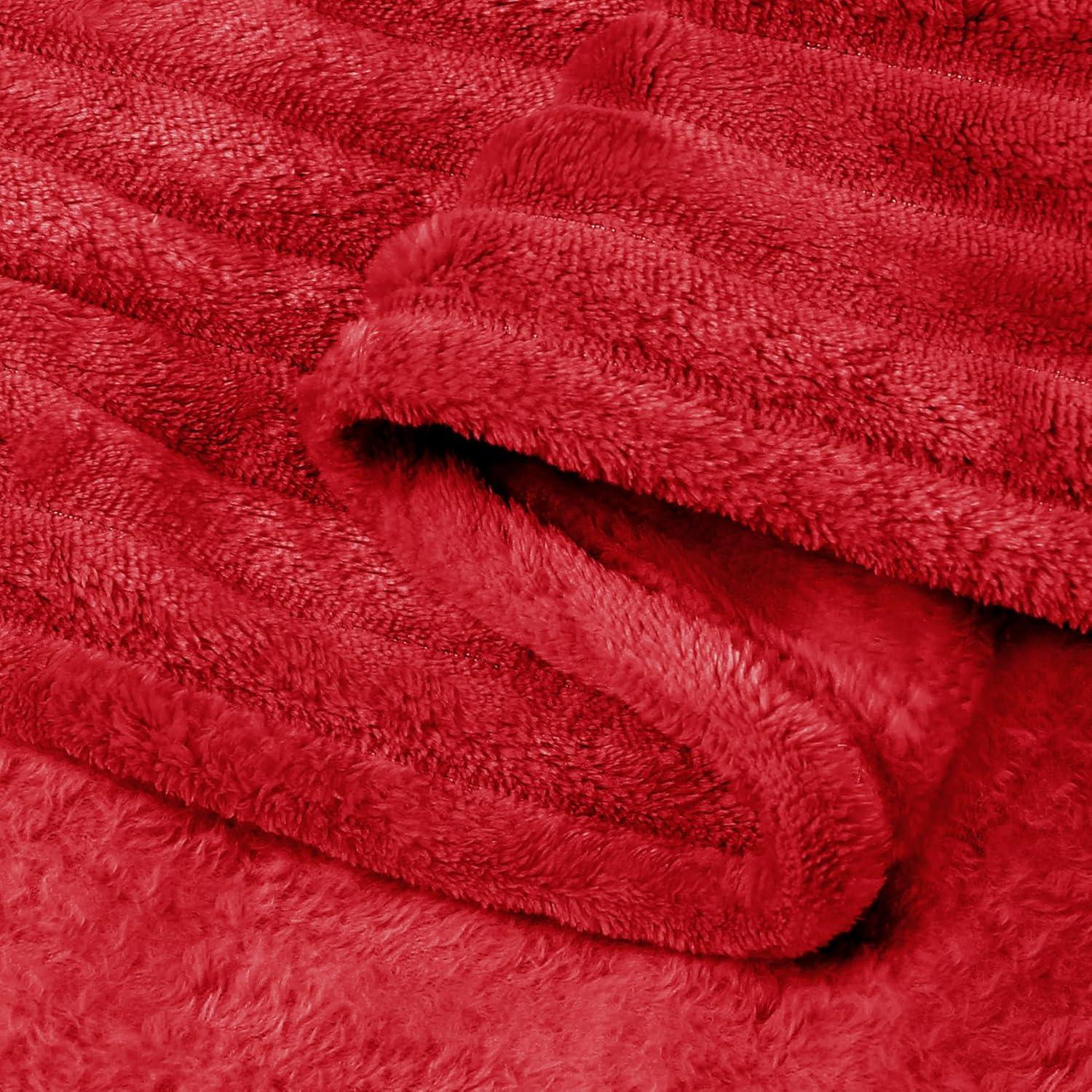 BEDELITE Fleece Throw Blanket for Couch 3D Ribbed Jacquard Cozy, Fluffy, Plush Lightweight Red Throw Blankets for Bed, Sofa, 50x60 inches