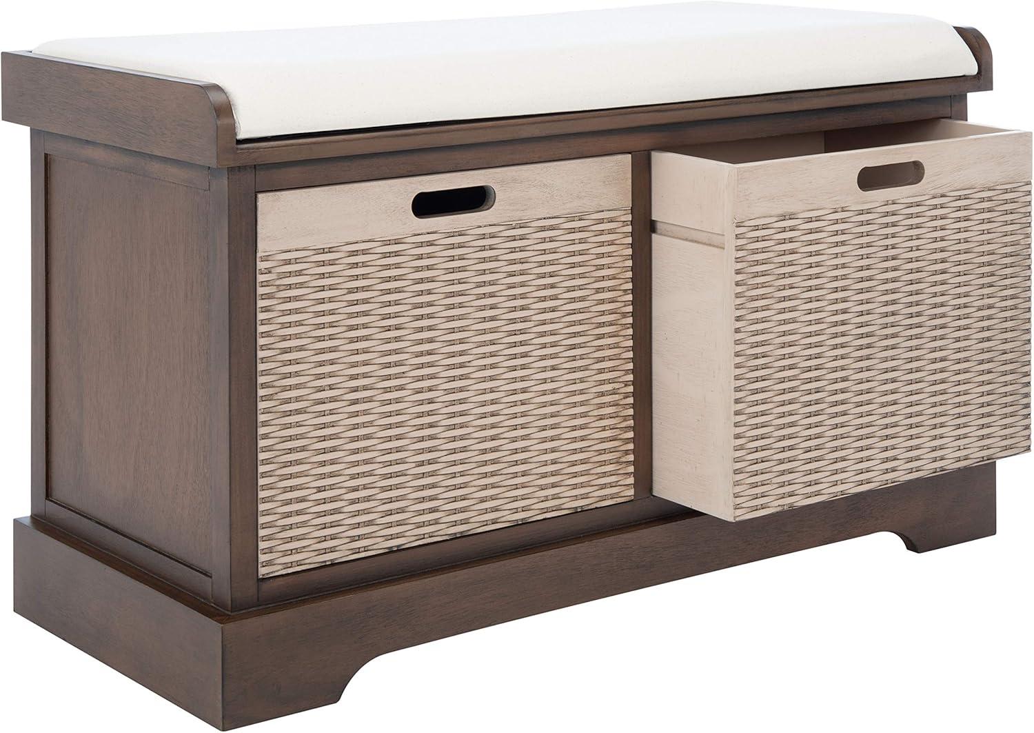 SAFAVIEH Landers 2 Drawer Storage Bench with Cushion, Brown