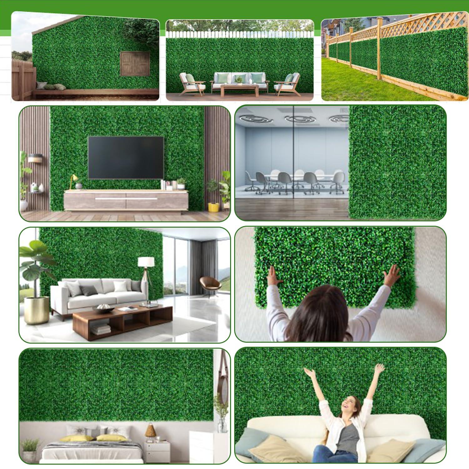 Tianqi Artificial Boxwood Plant Hedge, Green Grass Backdrop, Indoor and Outdoor Use (Set of 12)