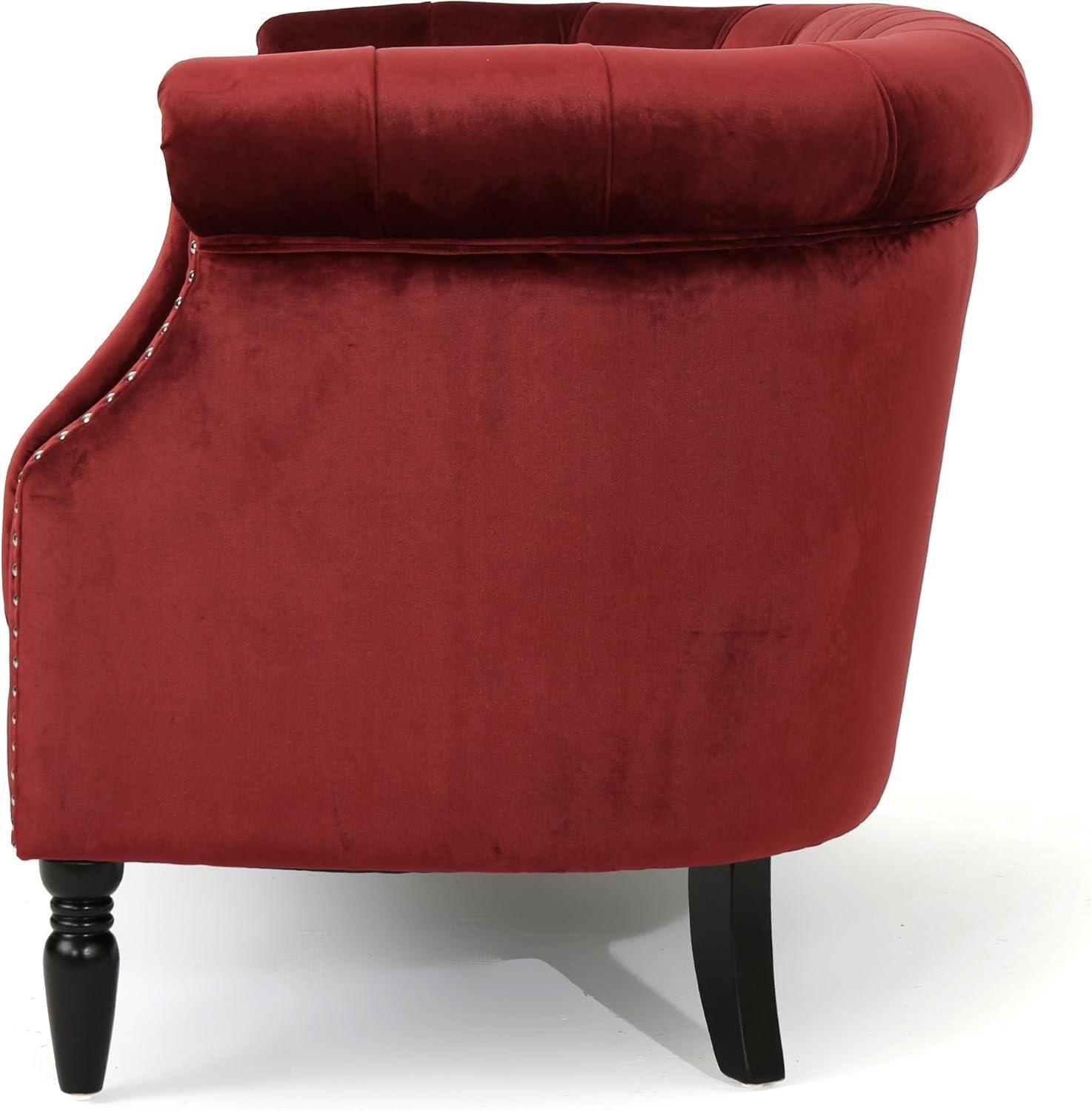 GDF Studio Melaina Tufted Velvet Loveseat, Garnet and Dark Brown