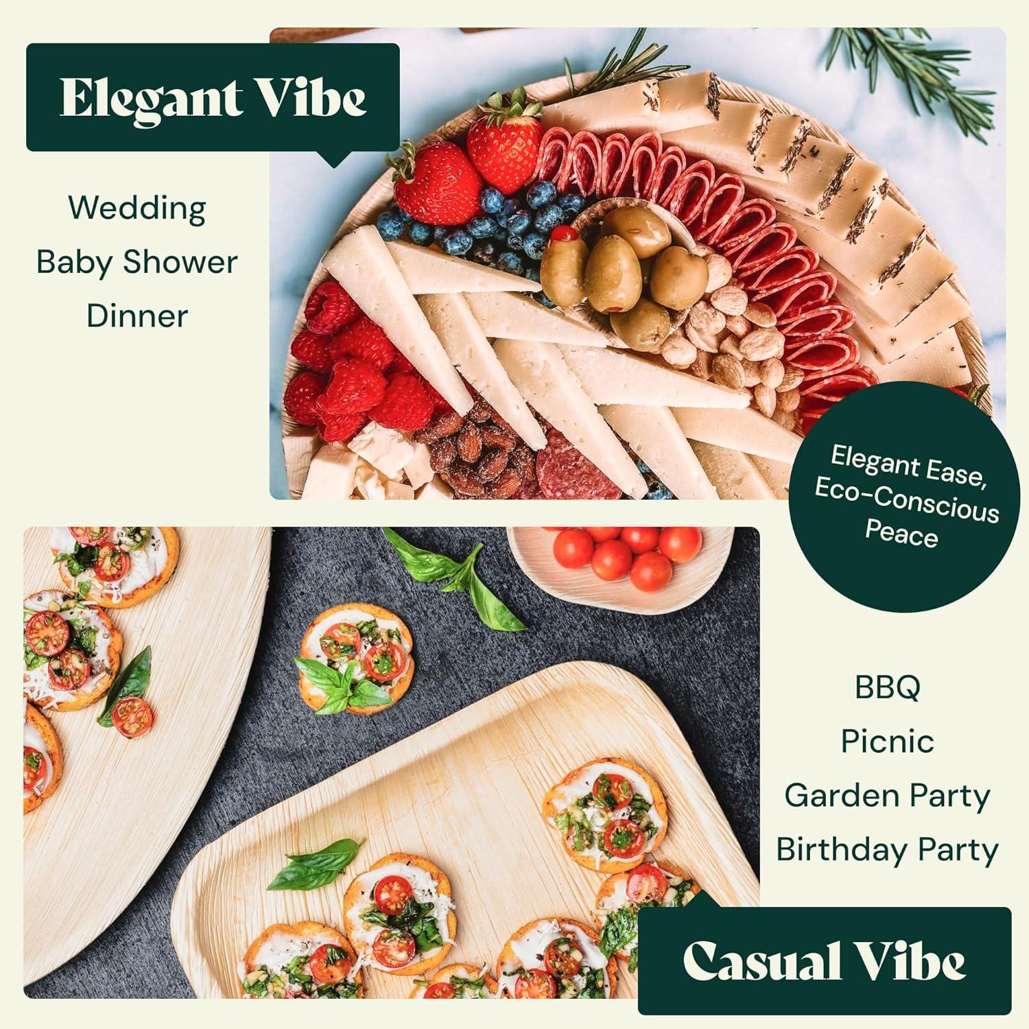 Chic Leaf Disposable Palm Leaf Trays, 17" x 12", 10 Pack, Compostable, Eco-Friendly Platters Charcuterie Board