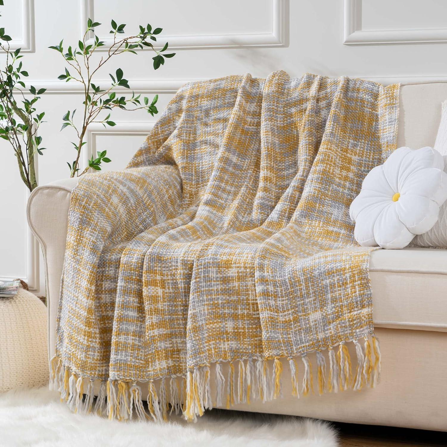 Battilo Yellow Throw Blanket for Couch, Gold Knit Throw Blanket for Bed, Outdoor Throw Blankets for Sofa,Holiday Blankets,50"x60"