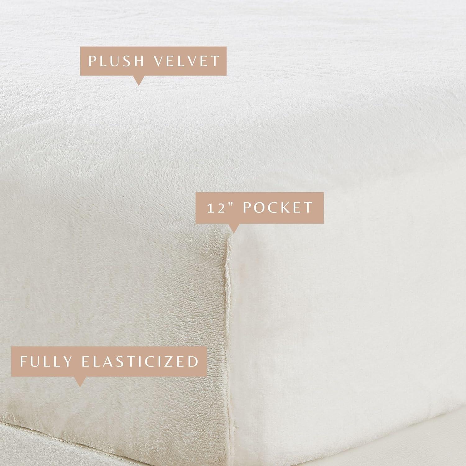 Great Bay Home Fitted Sheet - Ultra Soft Velvet Plush - Twin, Off White