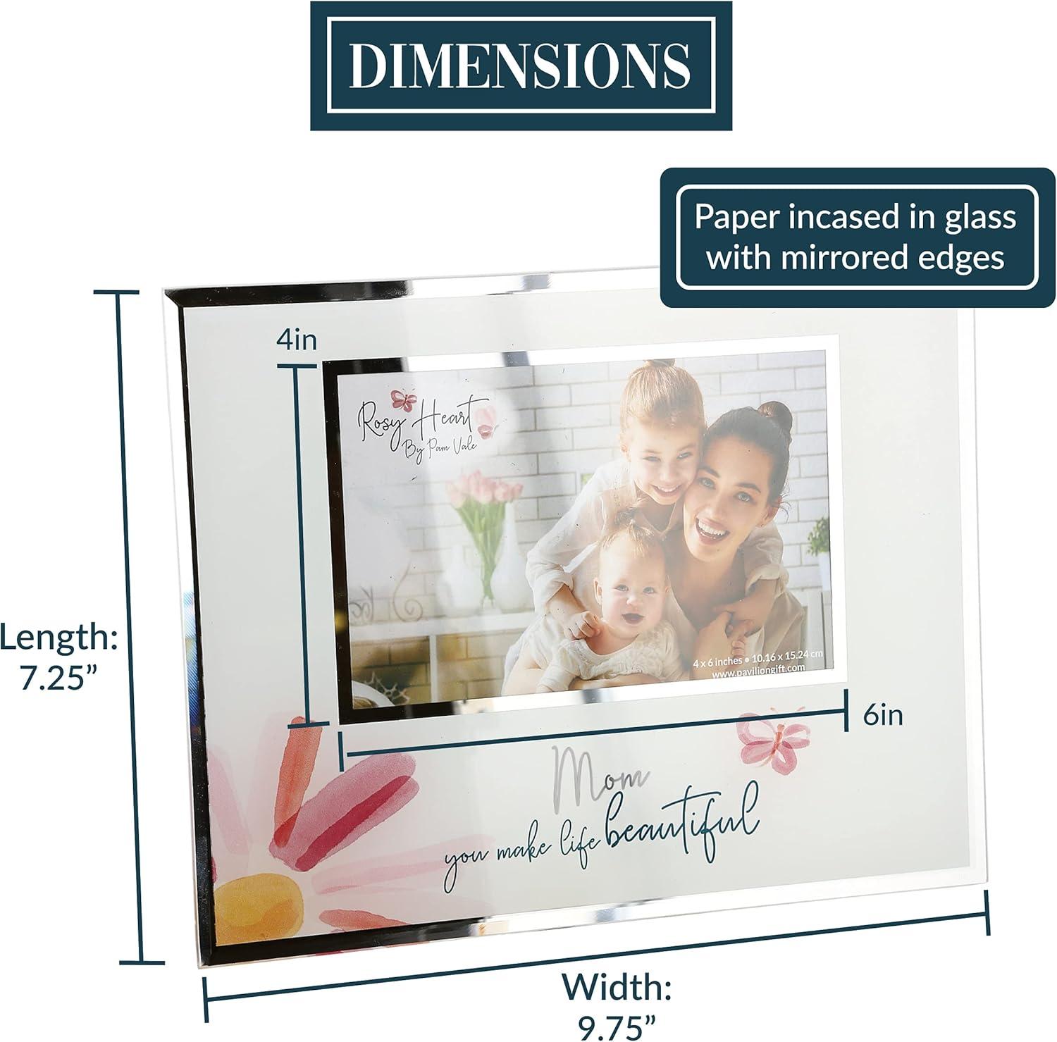 Pavilion Gift Company 6" x 4" Photo Mom You Make Life Beautiful Horizontal Candle, 9.25" x 7.25" Glass Easel Back Picture Frame, Pink