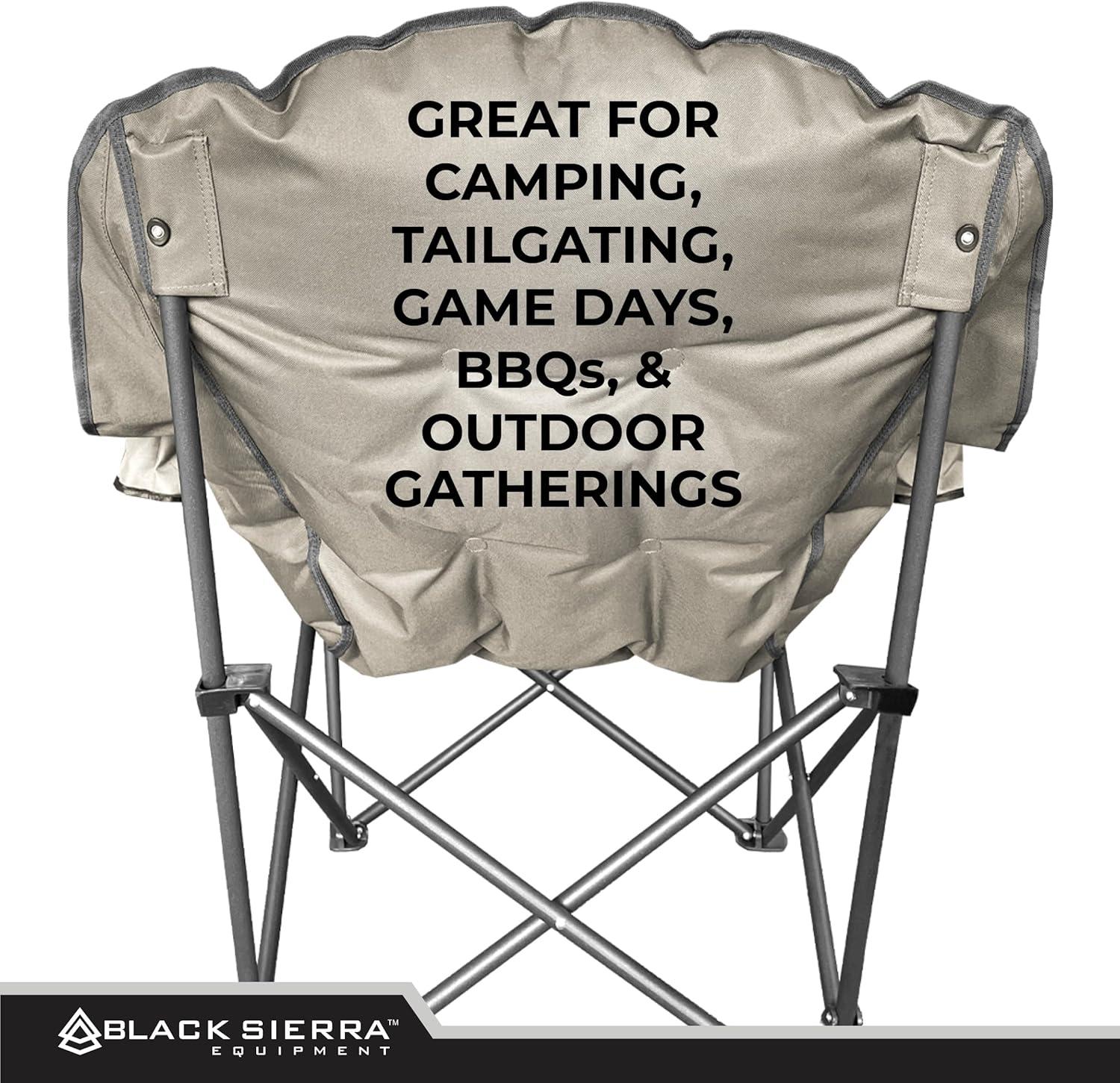 Black Sierra Plush Camping Chair for Sports & Outdoors, Oversize XL Outdoor Folding Chair Supports 400 lbs, Heavy Duty Lounge w/Cup Holders & Carry Bag Perfect for Tailgating, Patio C21