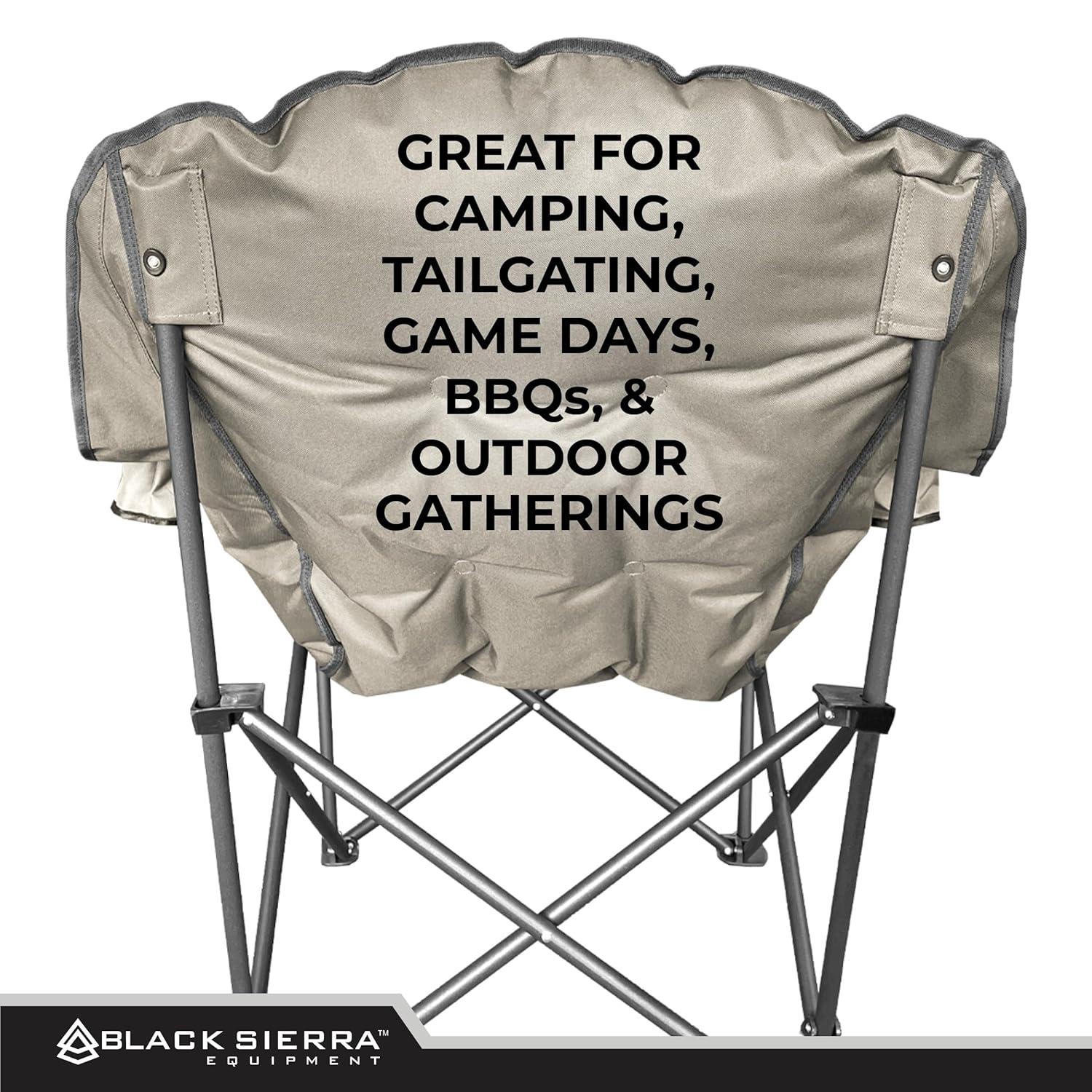 Black Sierra Plush Camping Chair for Sports & Outdoors, Oversize XL Outdoor Folding Chair Supports 400 lbs, Heavy Duty Lounge w/Cup Holders & Carry Bag Perfect for Tailgating, Patio C21
