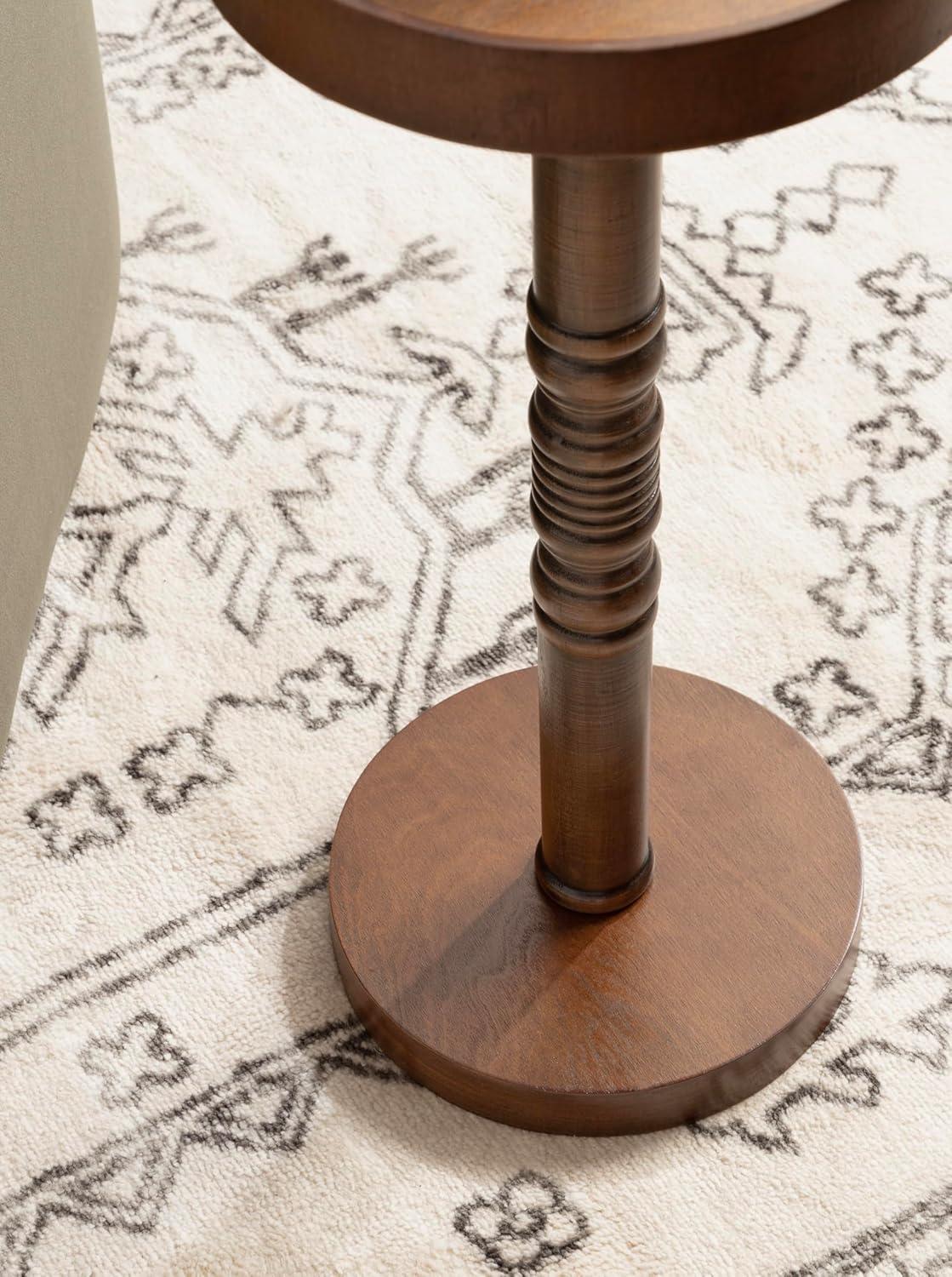 Kate and Laurel Bellport Pedestal End Table, 10x10x22, Rustic Brown