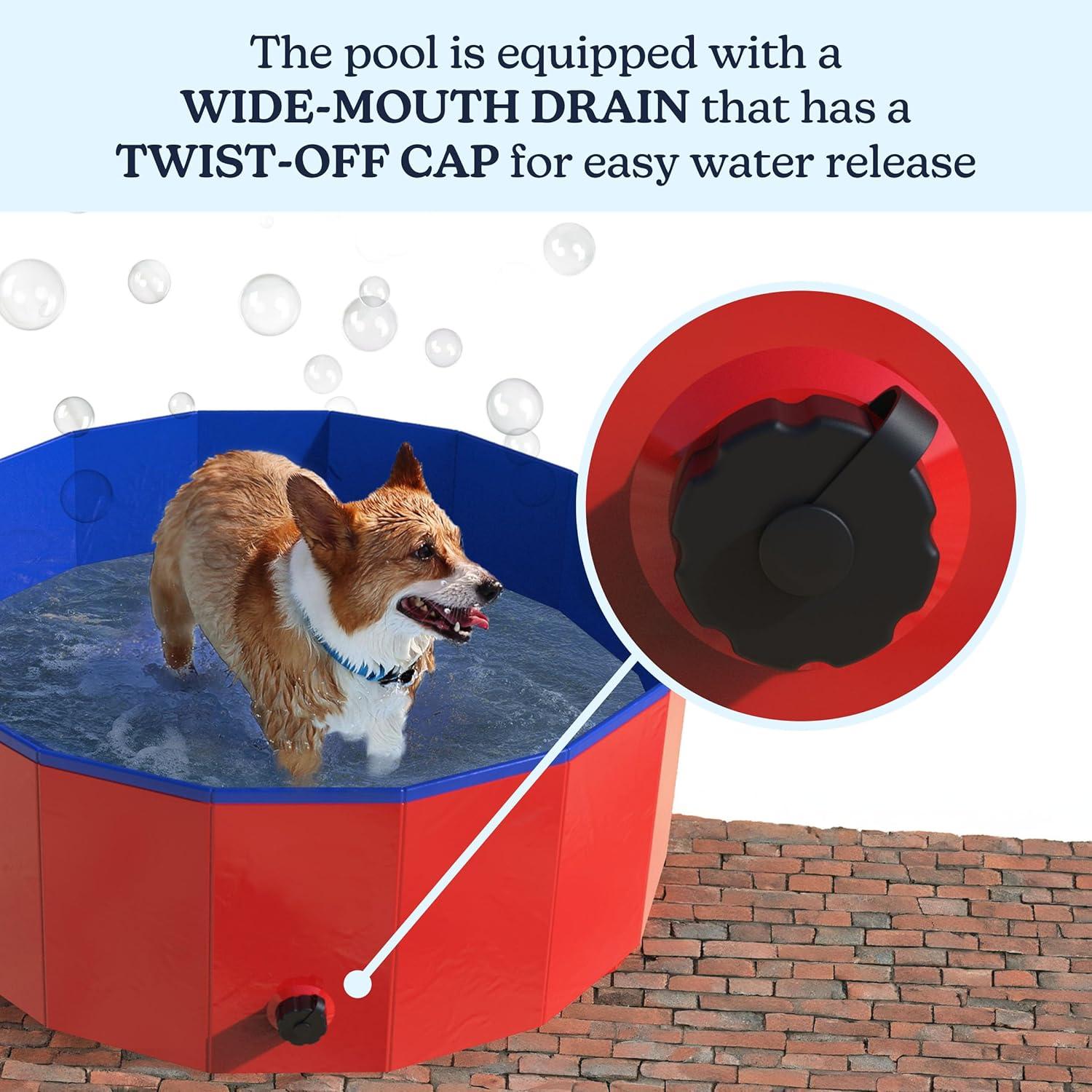 Dog Pool - Portable, Foldable 30.5-Inch Doggie Pool with Drain and Carry Bag - Pet Swimming Pool for Bathing or Play by PETMAKER (Red)