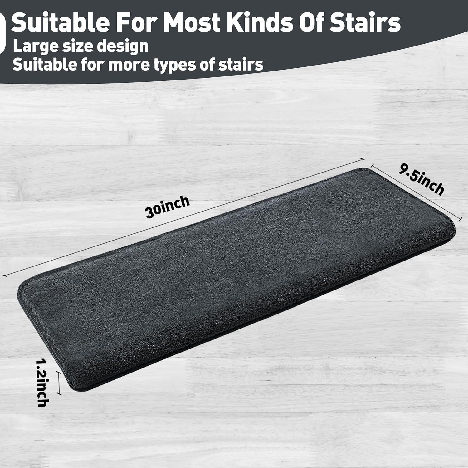 Dark Gray Ultra Plush Non-Slip Stair Treads, 9.5" x 30"