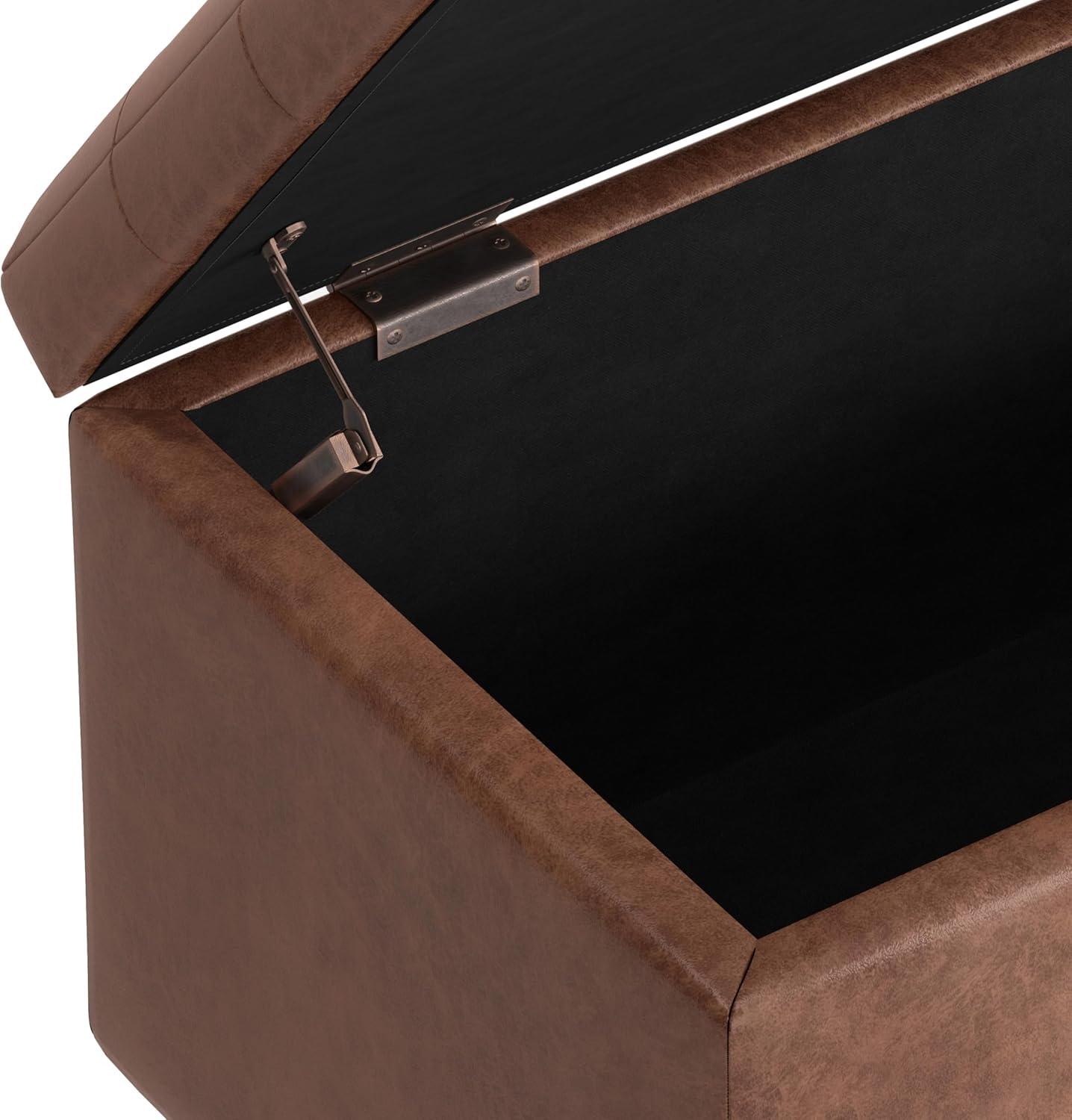 Simpli Home Cosmopolitan 34"W Upholstered Storage Ottoman with Tufted Design and Large Interior Storage