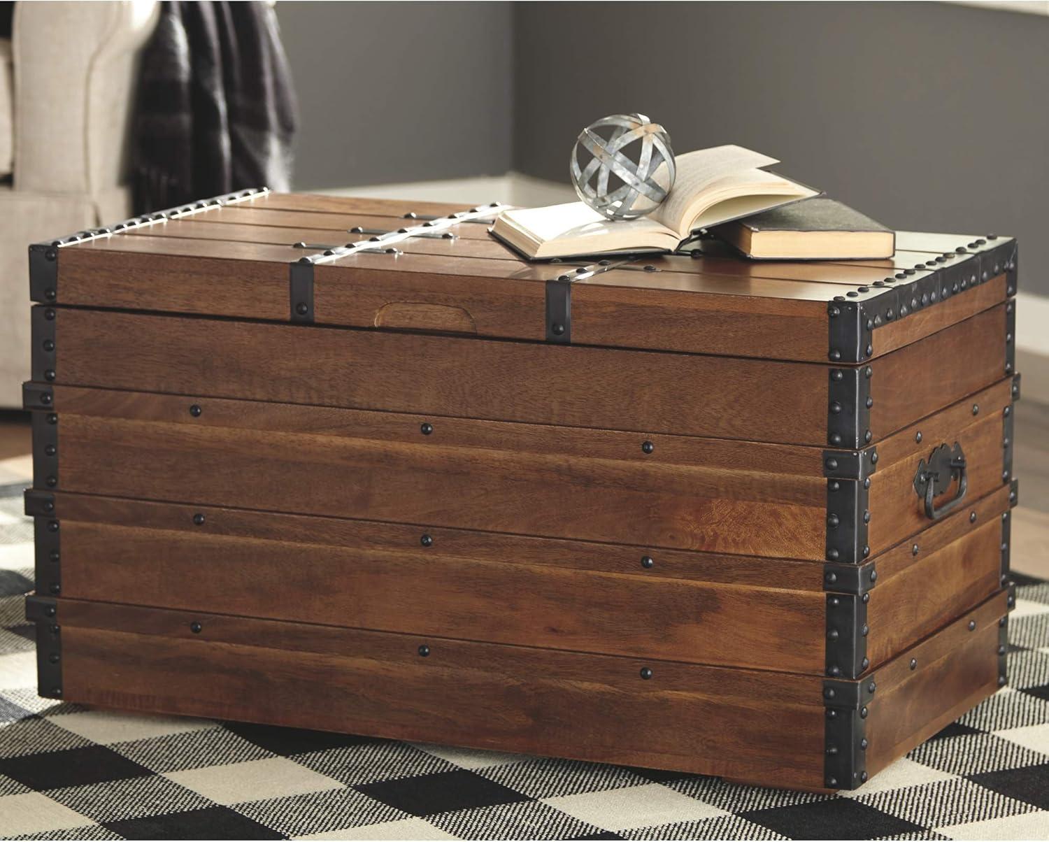 Kettleby Storage Trunk Brown - Signature Design by Ashley: Vintage-Inspired, Coffee Table, Farmhouse Decor