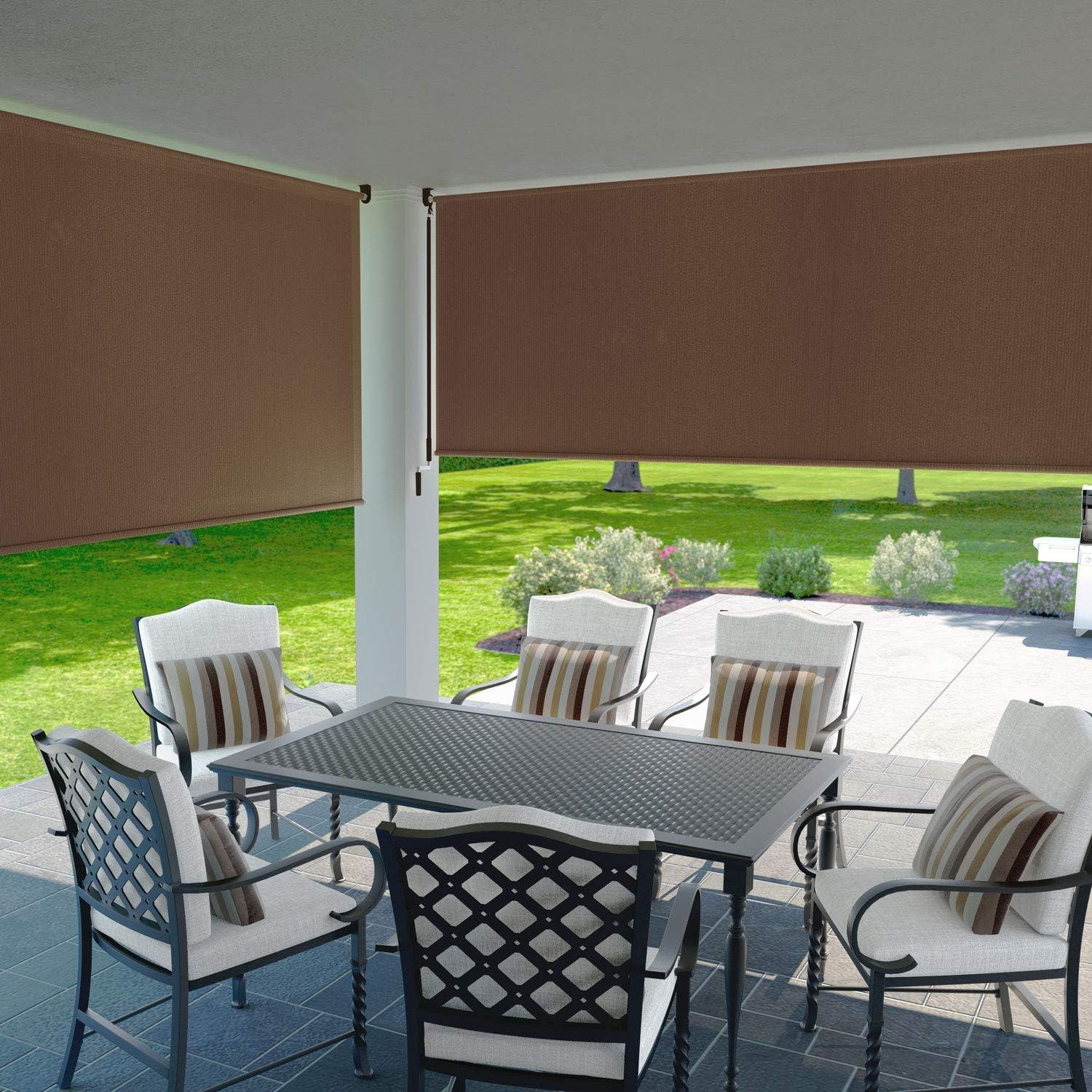 Mocha Cordless Outdoor Roller Shade with 90% UV Protection, 4' W x 6' L