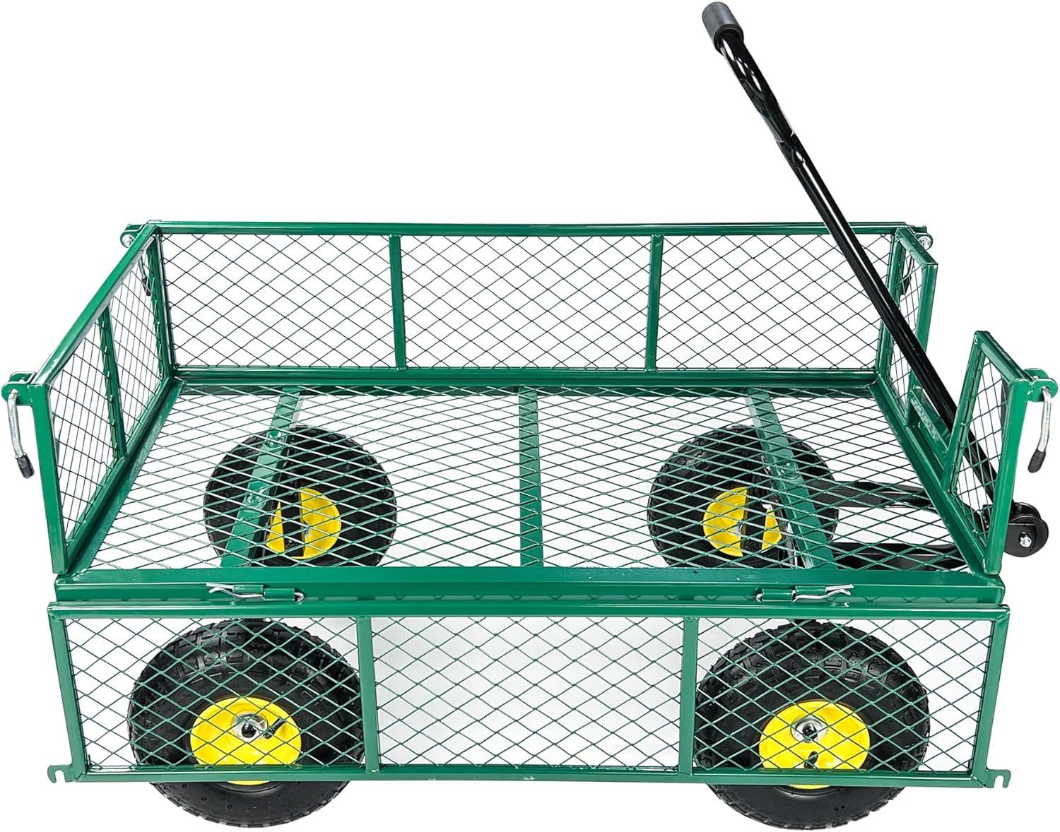 Homdox Steel Garden Cart 880 lbs Capacity Heavy Duty Garden Wagons,with Removable Steel Mesh Sides to Convert into Flatbed,Utility Metal Wagon w/ 180°Rotating Handle and 2 Tags Recyclable