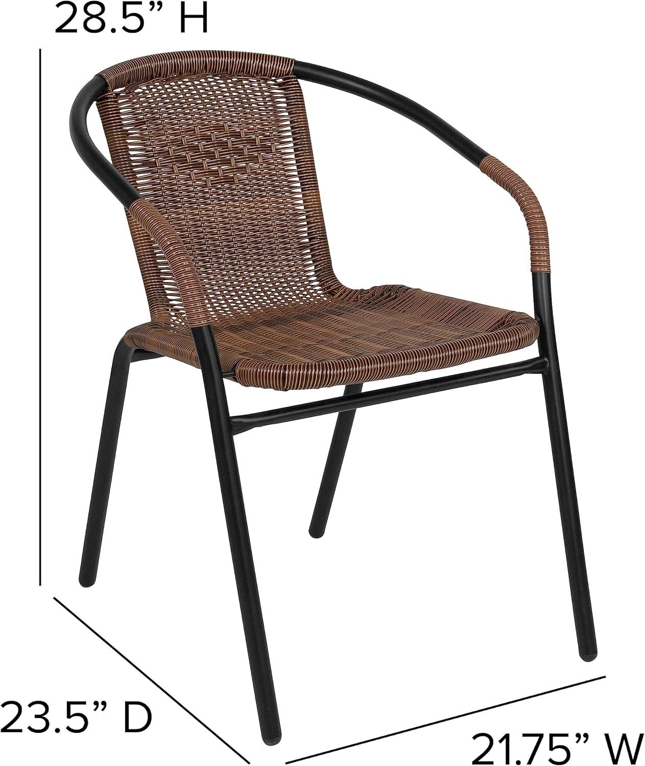 Flash Furniture Lila 4 Pack Medium Brown Rattan Indoor-Outdoor Restaurant Stack Chair