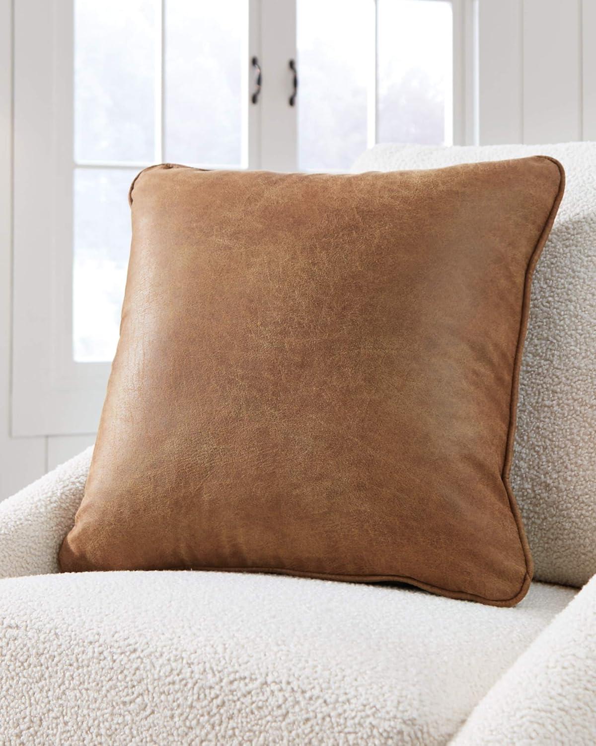 20" Brown Faux Leather Square Throw Pillow