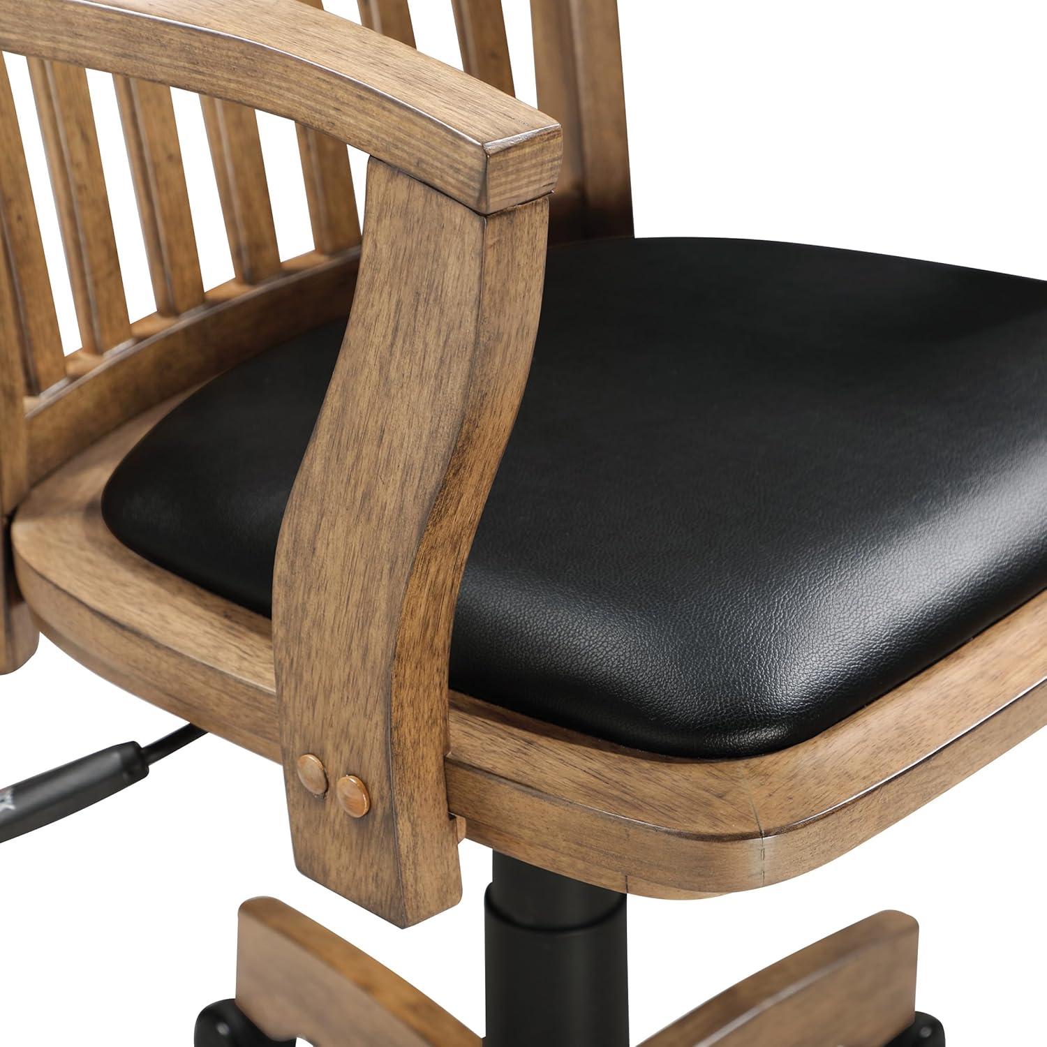 Adjustable Fruitwood Swivel Banker's Chair with Black Vinyl Seat