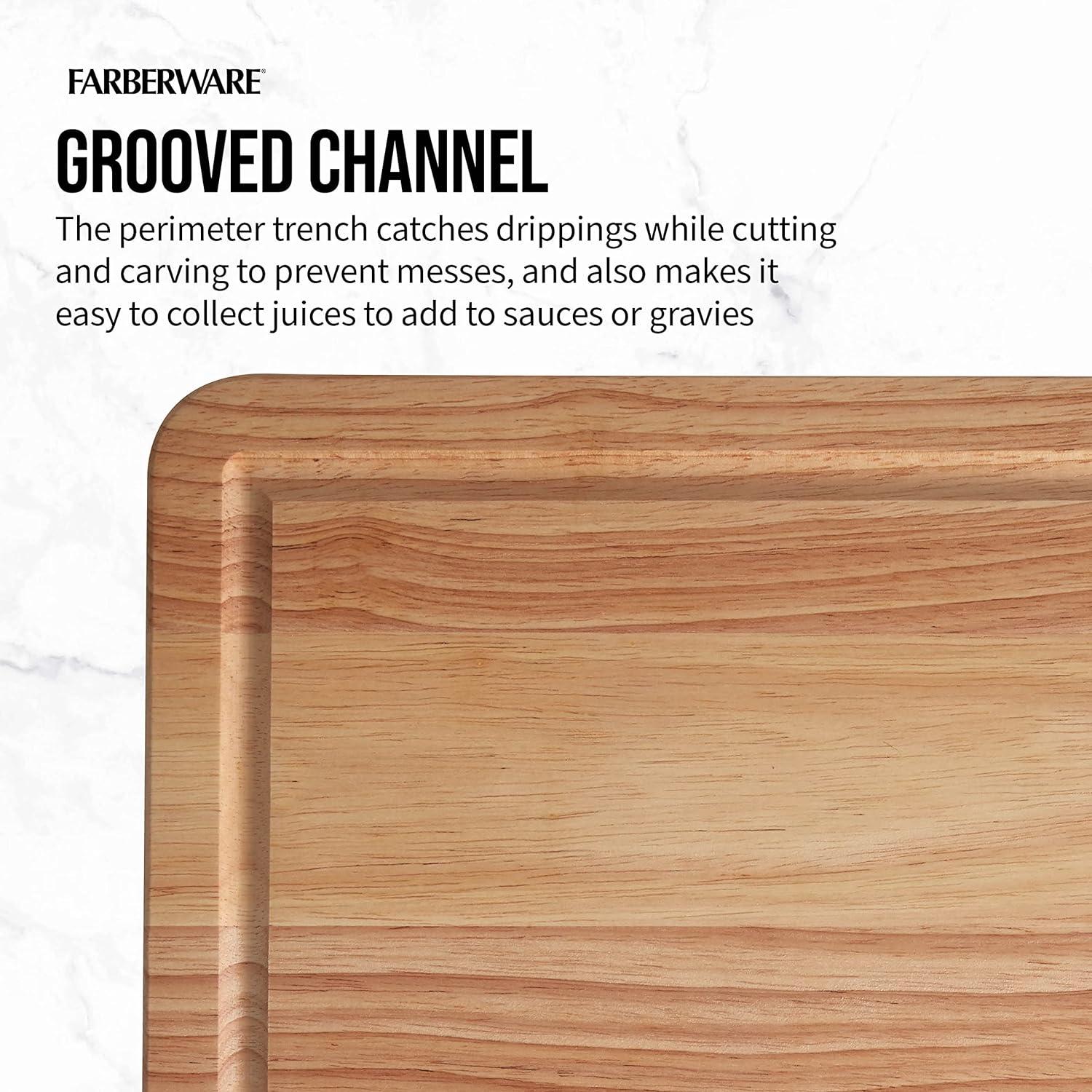 Farberware 14 -inch x 20 -inch Wood Cutting Board with Perimeter Trench