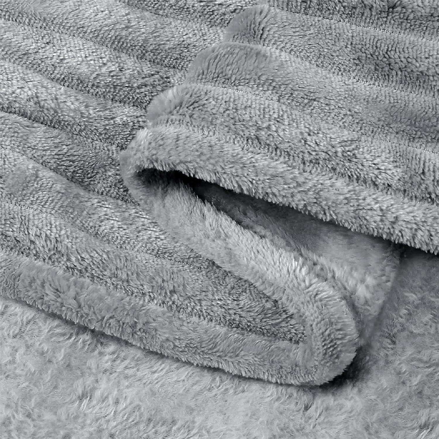 Gray 3D Ribbed Jacquard Fleece Throw Blanket 50x60 inches