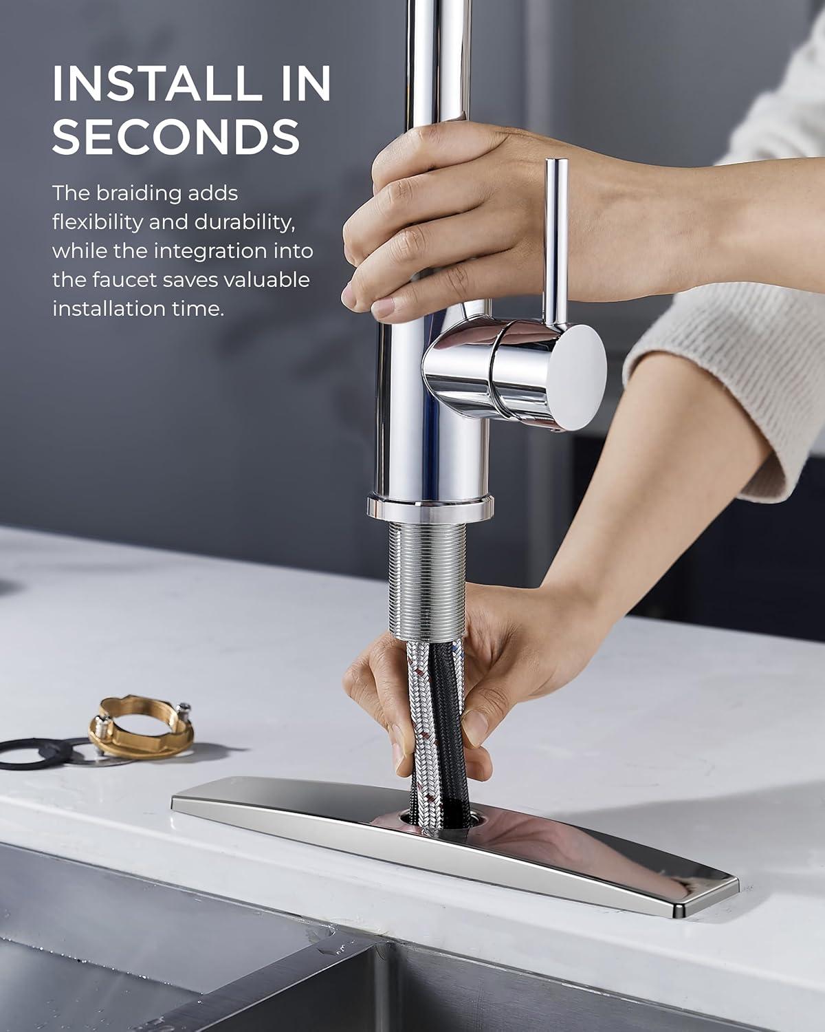 FORIOUS Kitchen Faucet with Pull Down Sprayer, Brushed Nickel, Bar High Arc Single Handle Traditional 3 Modes Stainless Steel Faucet for Kitchen Sink Farmhouse RV Laundry Camper