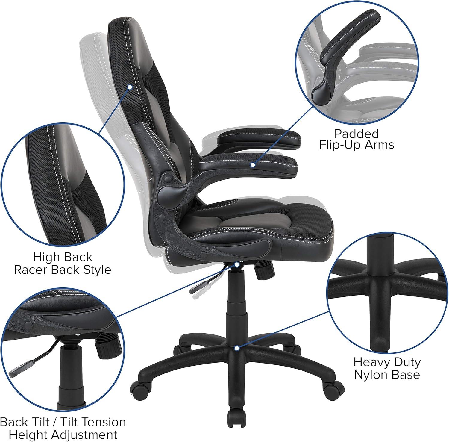 Flash Furniture X10 Gaming Chair Racing Office Ergonomic Computer PC Adjustable Swivel Chair with Flip-up Arms