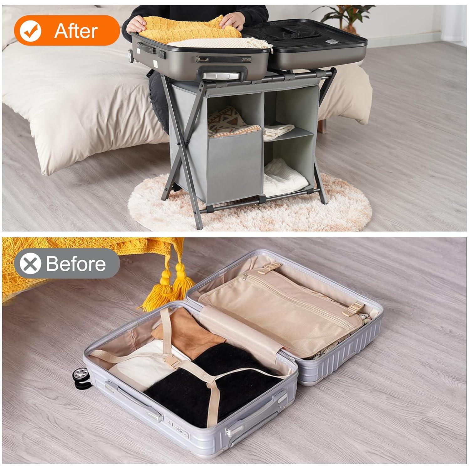 IFBECT Steel folding Luggage Rack with Laundry Bag