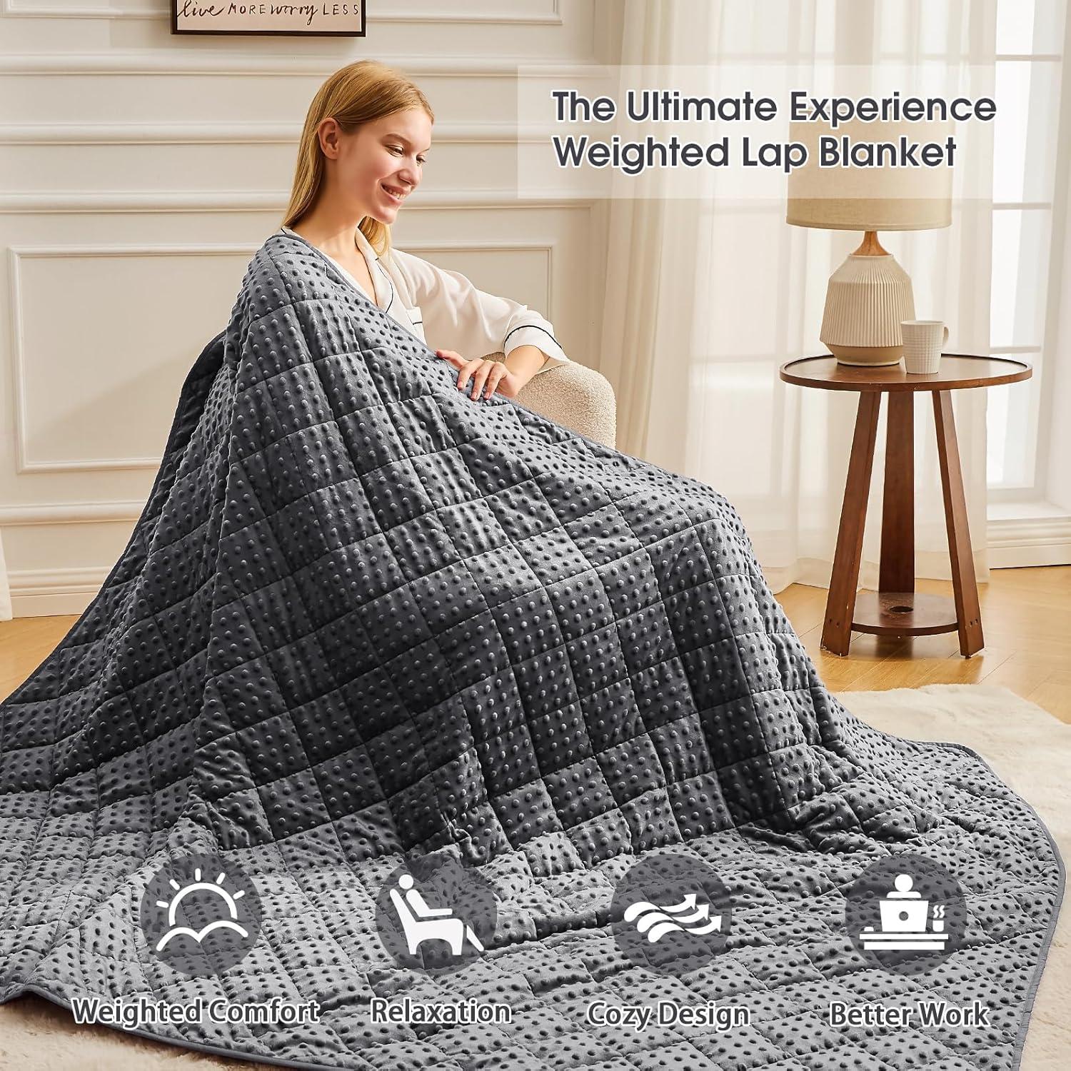 Weighted Blanket for Adults (12lbs, 48"x72" Twin Size) - Cooling Heavy Blanket for 110-130lbs with Premium Glass Beads - Soft Thick Big Blankets for All-Season Sleeping Comfort Breathable- Grey