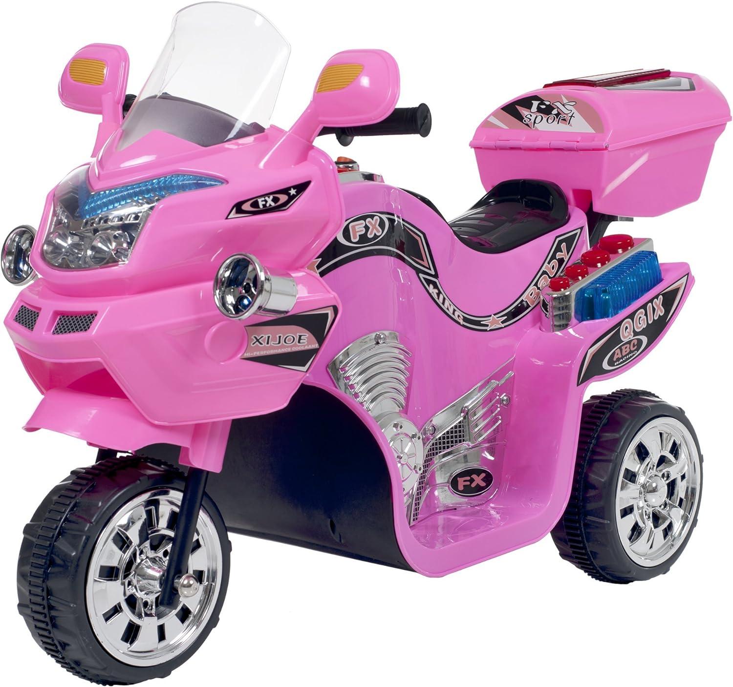 Pink 6-Volt Kids Electric Motorcycle with Storage Box