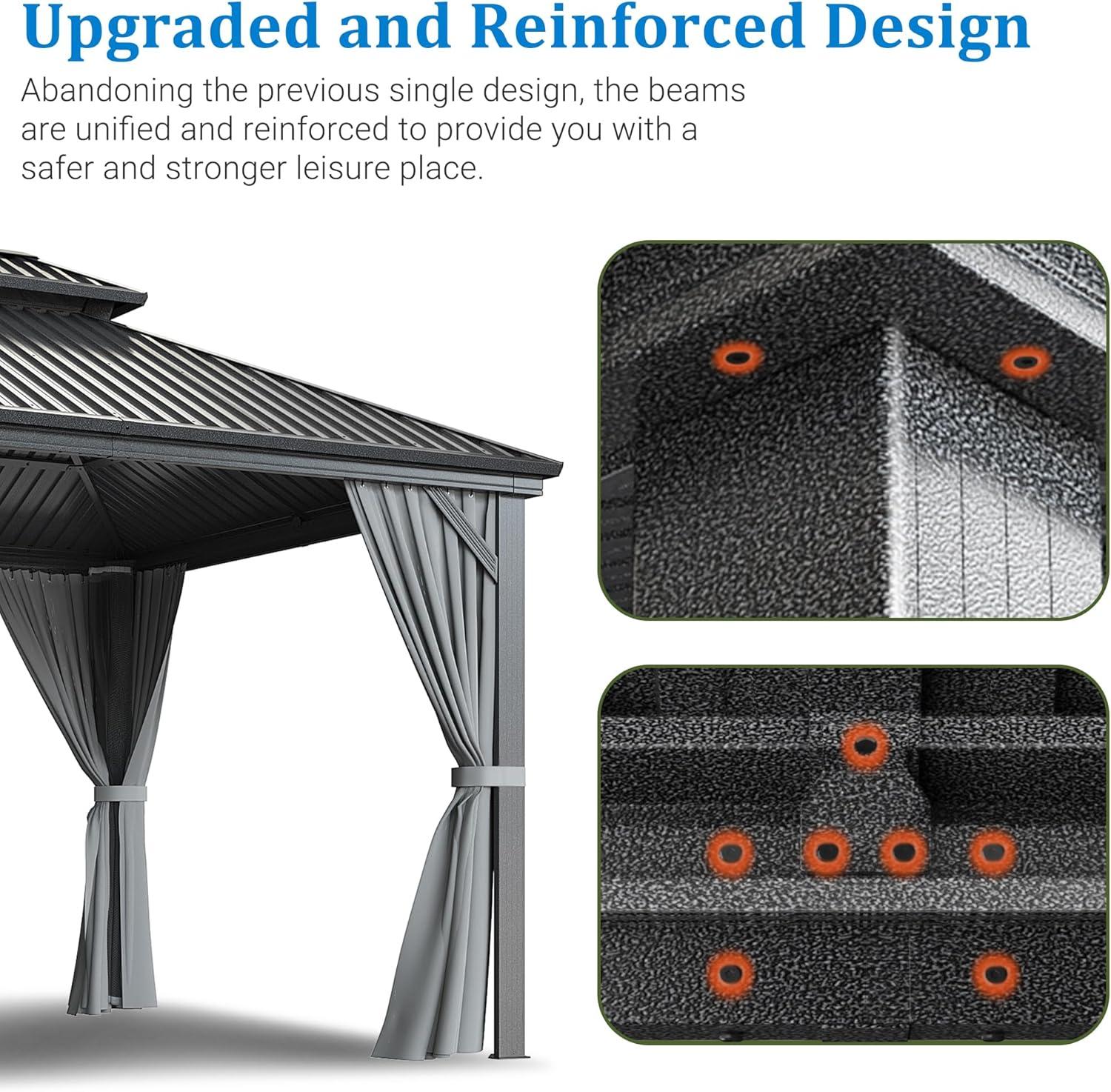 Barton 10x14 Gazebo, Hardtop Gazebo With Aluminum Frame, Double Galvanized Steel Roof, Curtains and Netting Included, Metal Gazebos Pergolas for Patios, Garden, Parties, Lawns