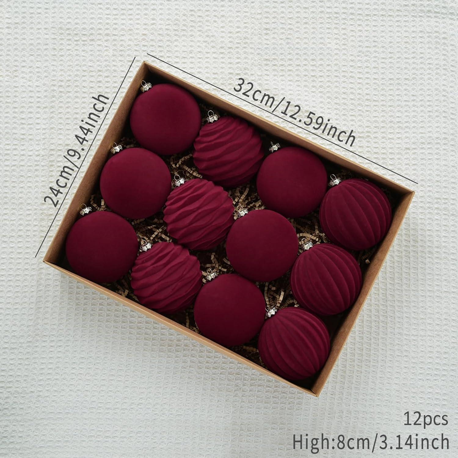 Zpanxa Christmas Decorations Clearance 3.15'' Flocking Ball Christmas Ball Dark Velvet Christmas Ball Christmas Tree Decoration 12PC Red