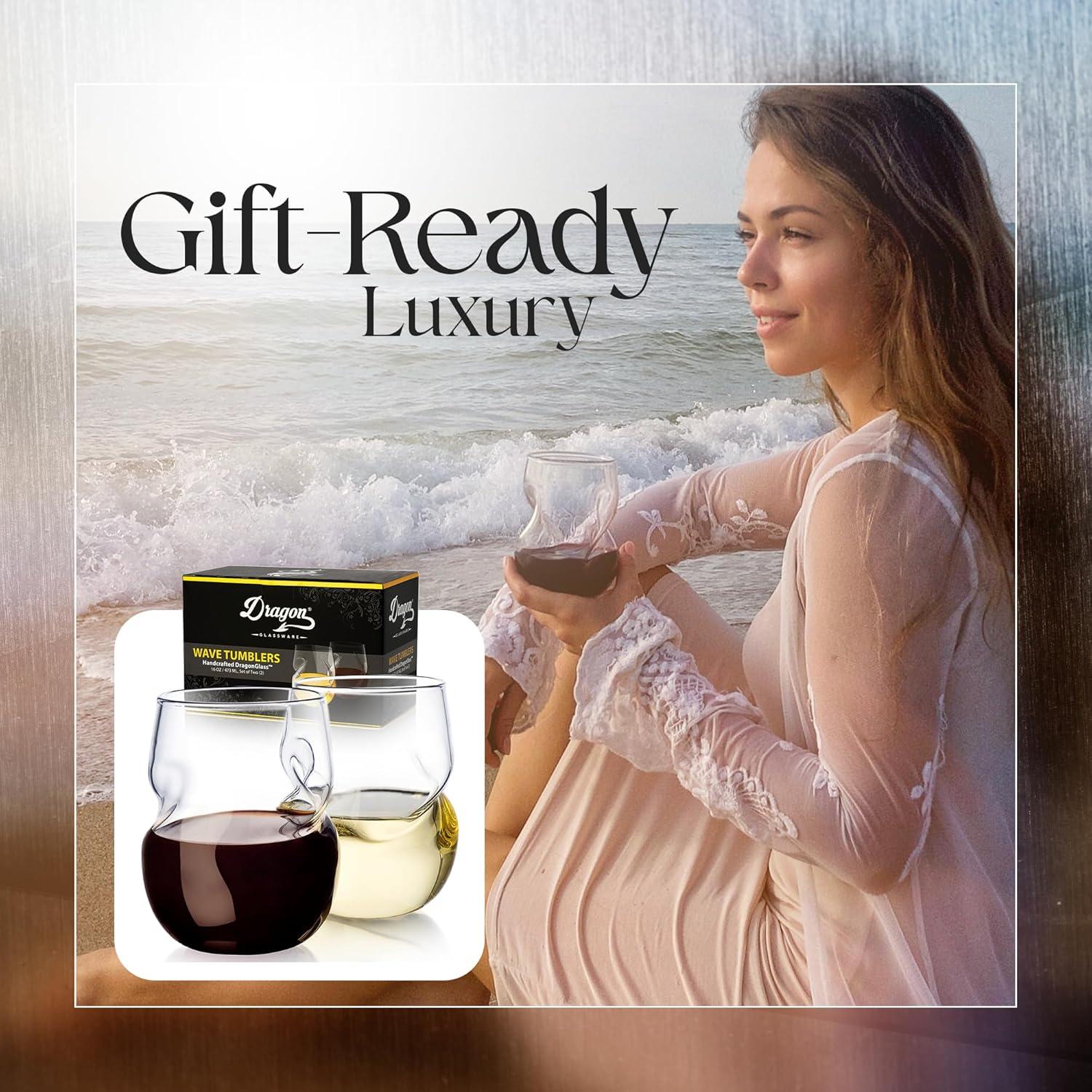 Dragon Glassware 16 oz Stemless Wine Glasses Clear Set of 2