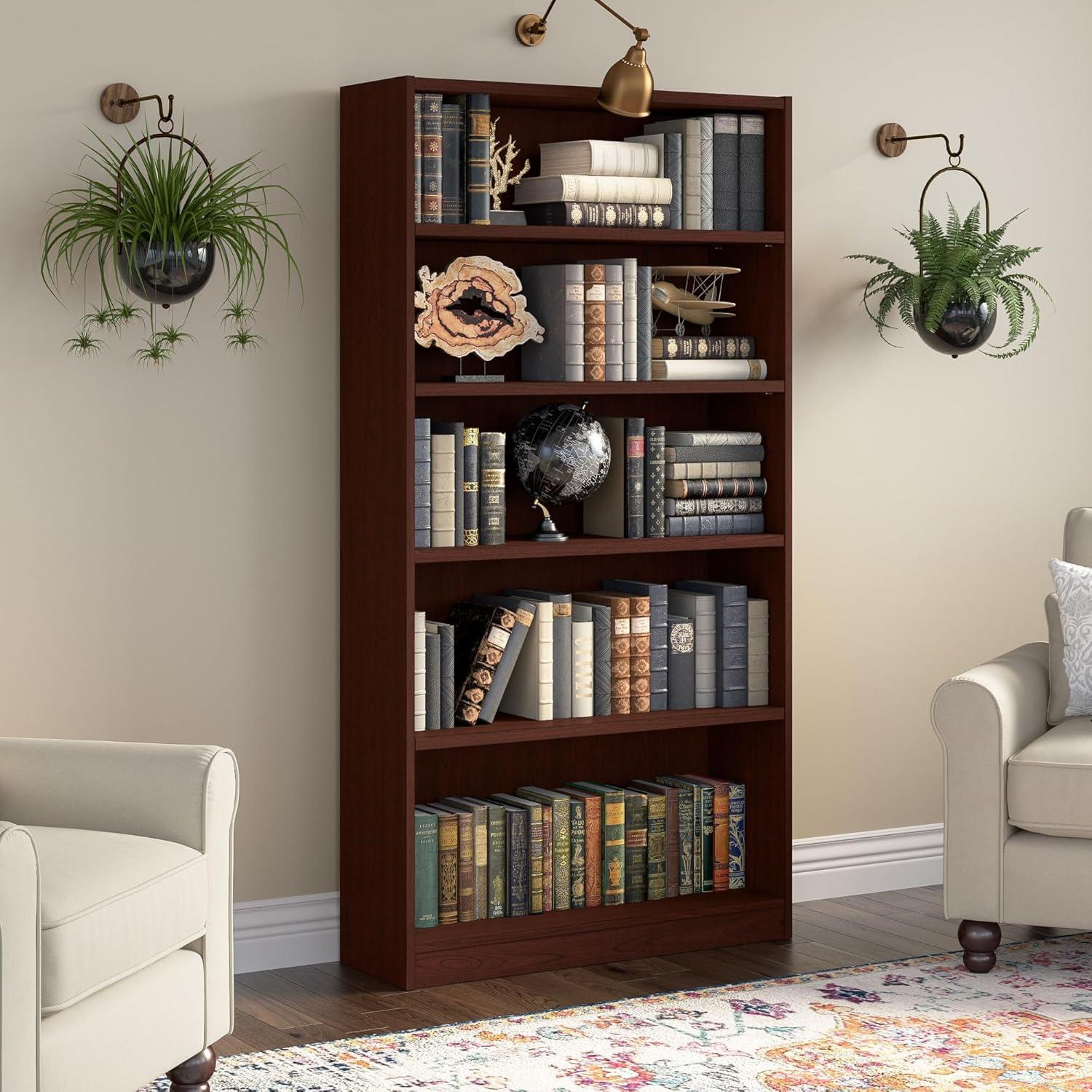 Traditional Adjustable 5-Shelf Cherry Wood Bookcase