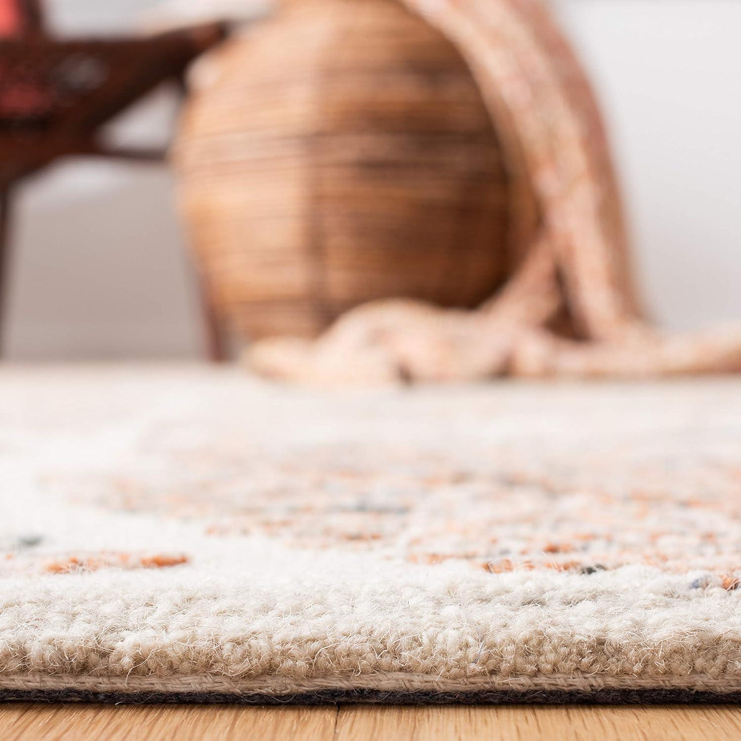 Elegante Ivory & Brown Hand-Tufted Wool Square Rug