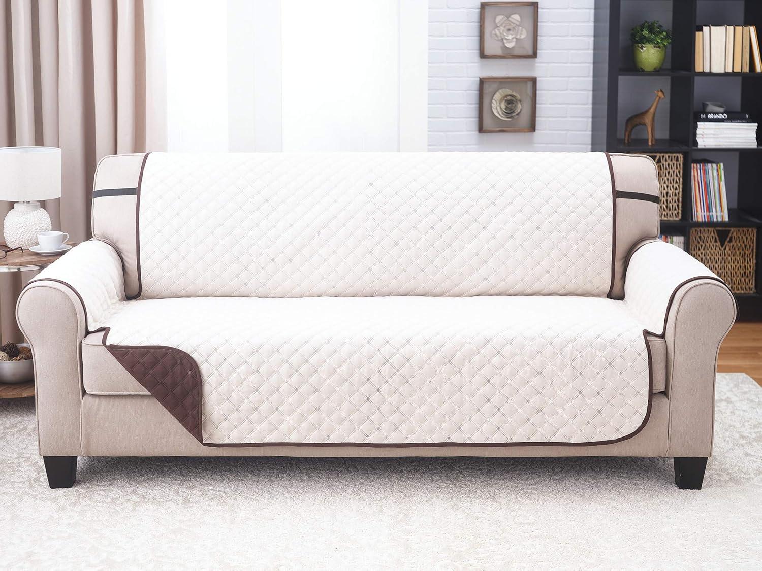 Sofa Cover - Furniture Protector - Shield & Protects from Dogs, Cats, Pets, Kids, Stains - Reversible, Easy Wash & Dry - Chocolate & Tan - 110" W x 75" L