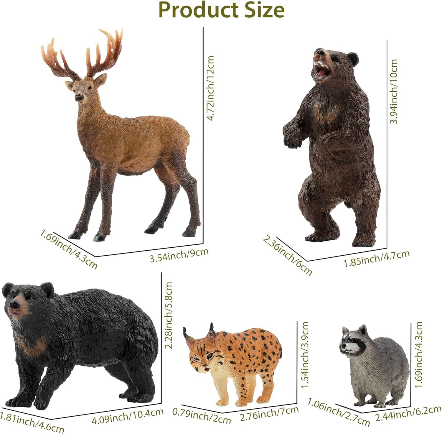 Toymany 12PCS North American Forest Animal Figurines, Realistic Jungle Animal Set Includes Raccoon,Lynx,Wolf,Bear,Eagle, Educational Toy Cake Toppers Christmas Birthday Gift for Kids Toddlers