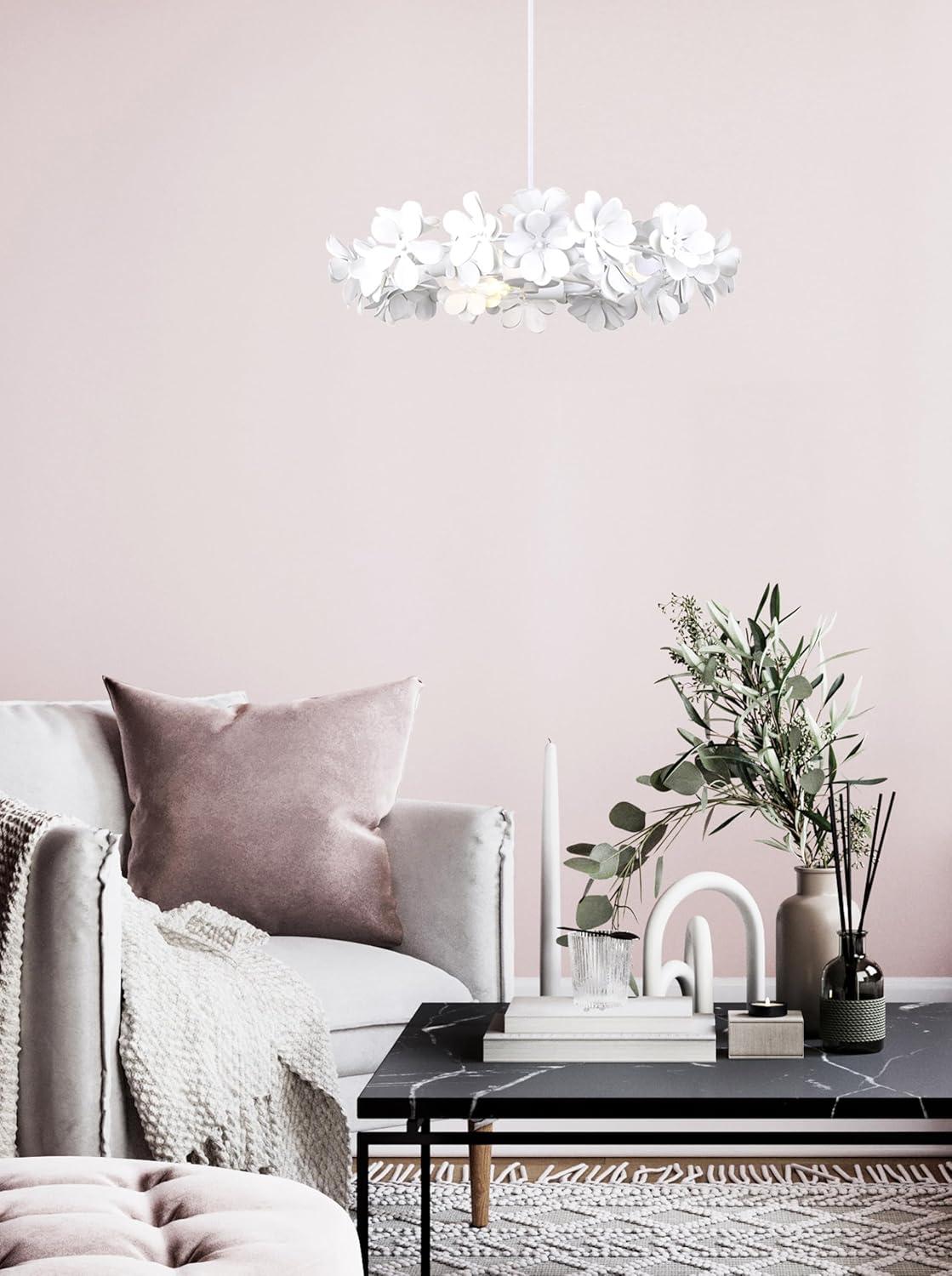 Cassia White Floral Drum 3-Light Chandelier