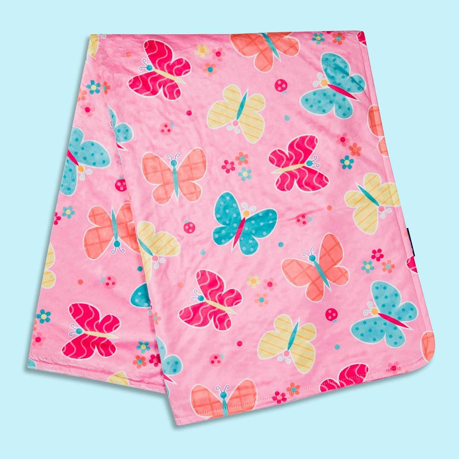 Cozy Butterfly Garden Pink Velour Toddler Plush Blanket