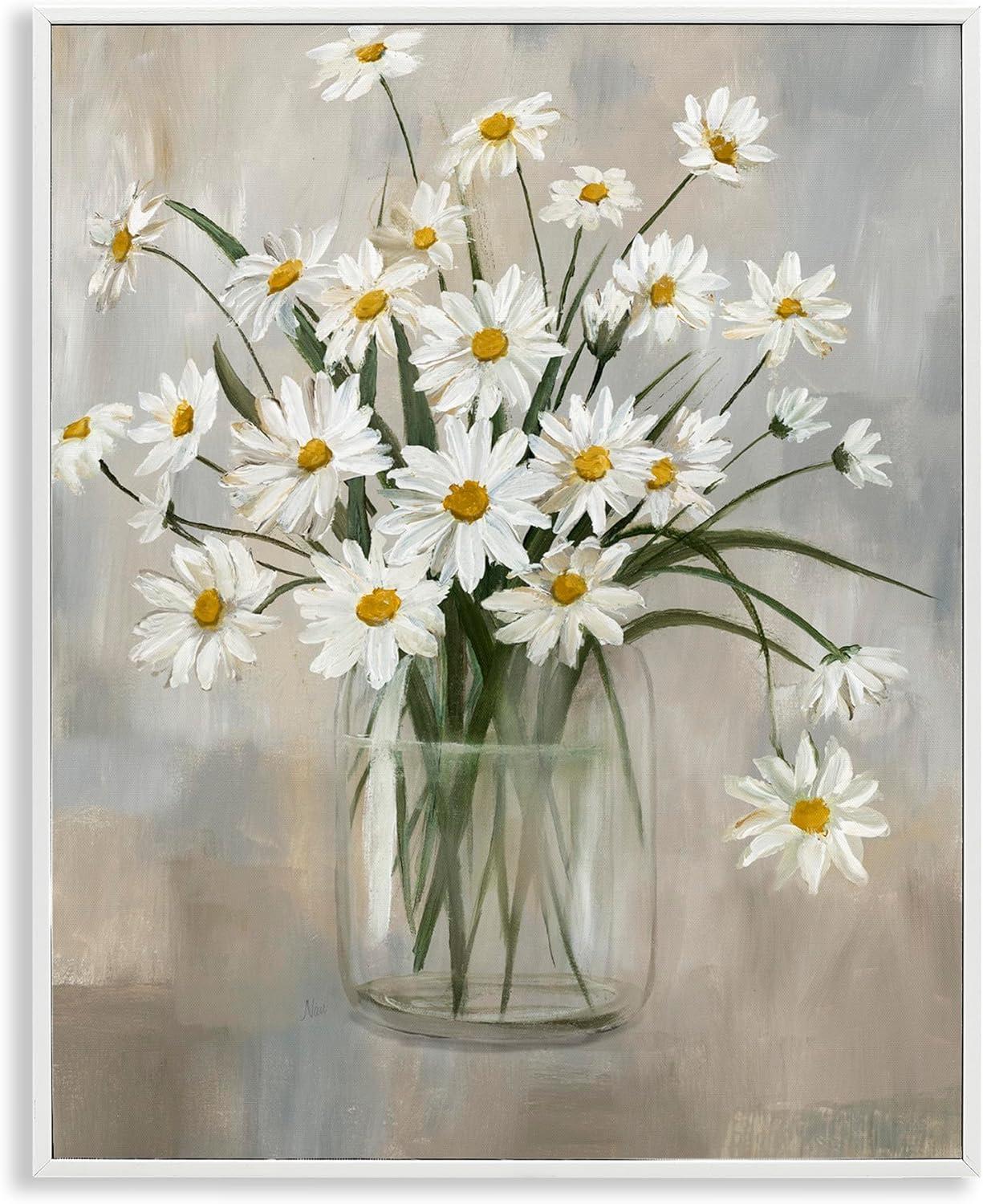 Stupell Industries Daisy Bloom Bouquet Potted Flowers Abstract Pattern White Framed Giclee, 24 x 30