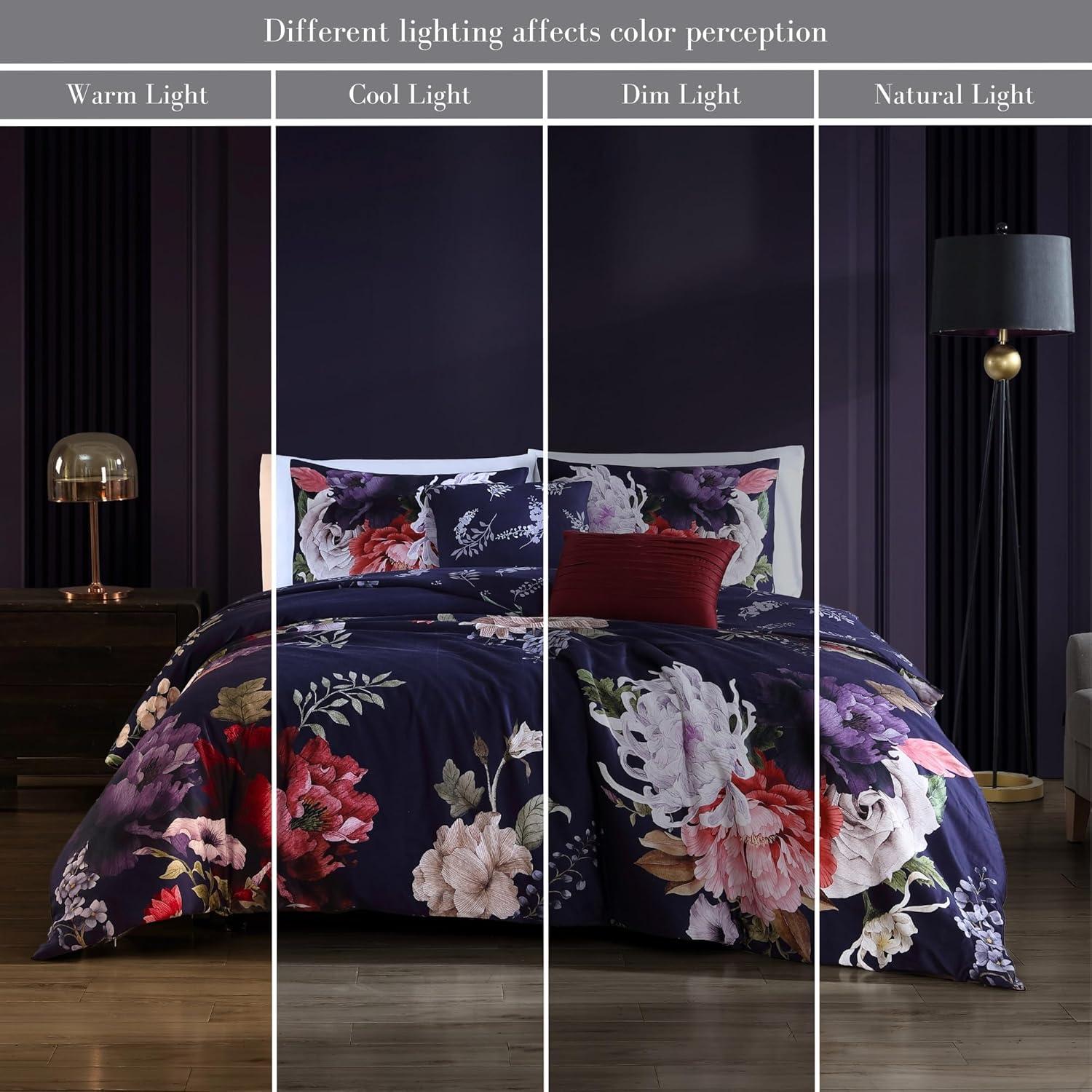 Queen Purple Floral Cotton Reversible Comforter Set